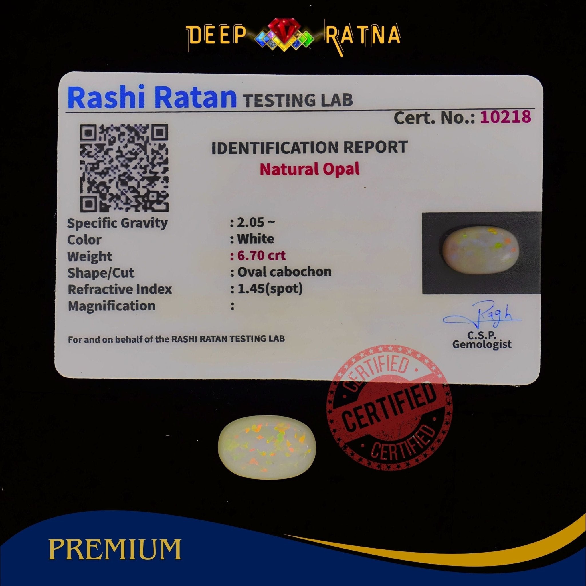 Single Fire Opal 6.70 Carat (Doublet) - Deep Ratna