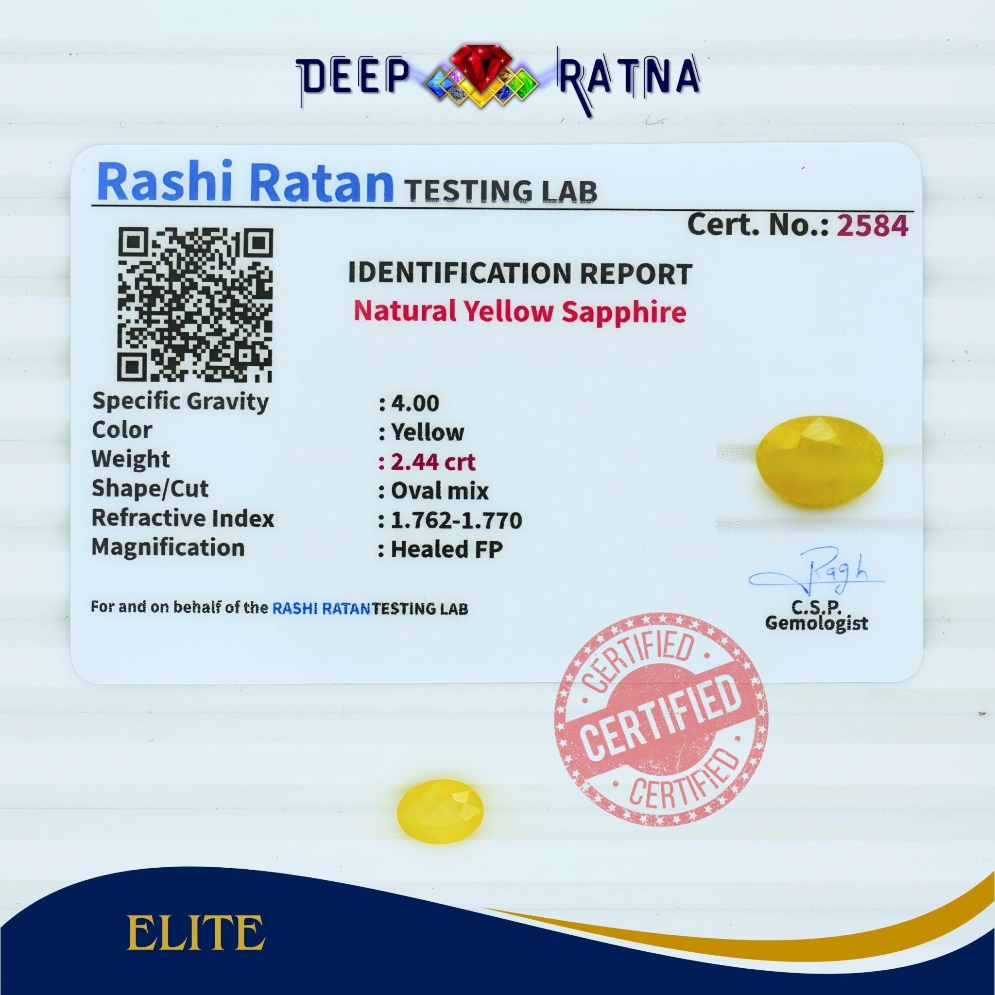 Yellow Sapphire 2.44 Carat (Thailand) - Deep Ratna
