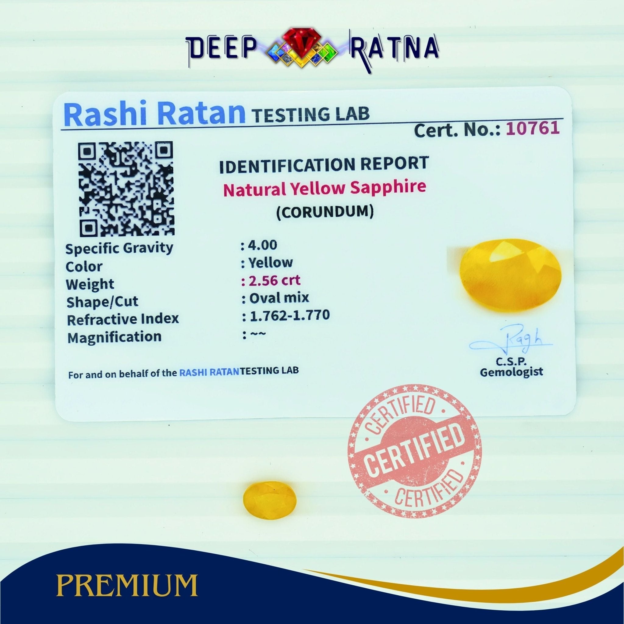 Yellow Sapphire 2.56 Carat (Thailand) - Deep Ratna