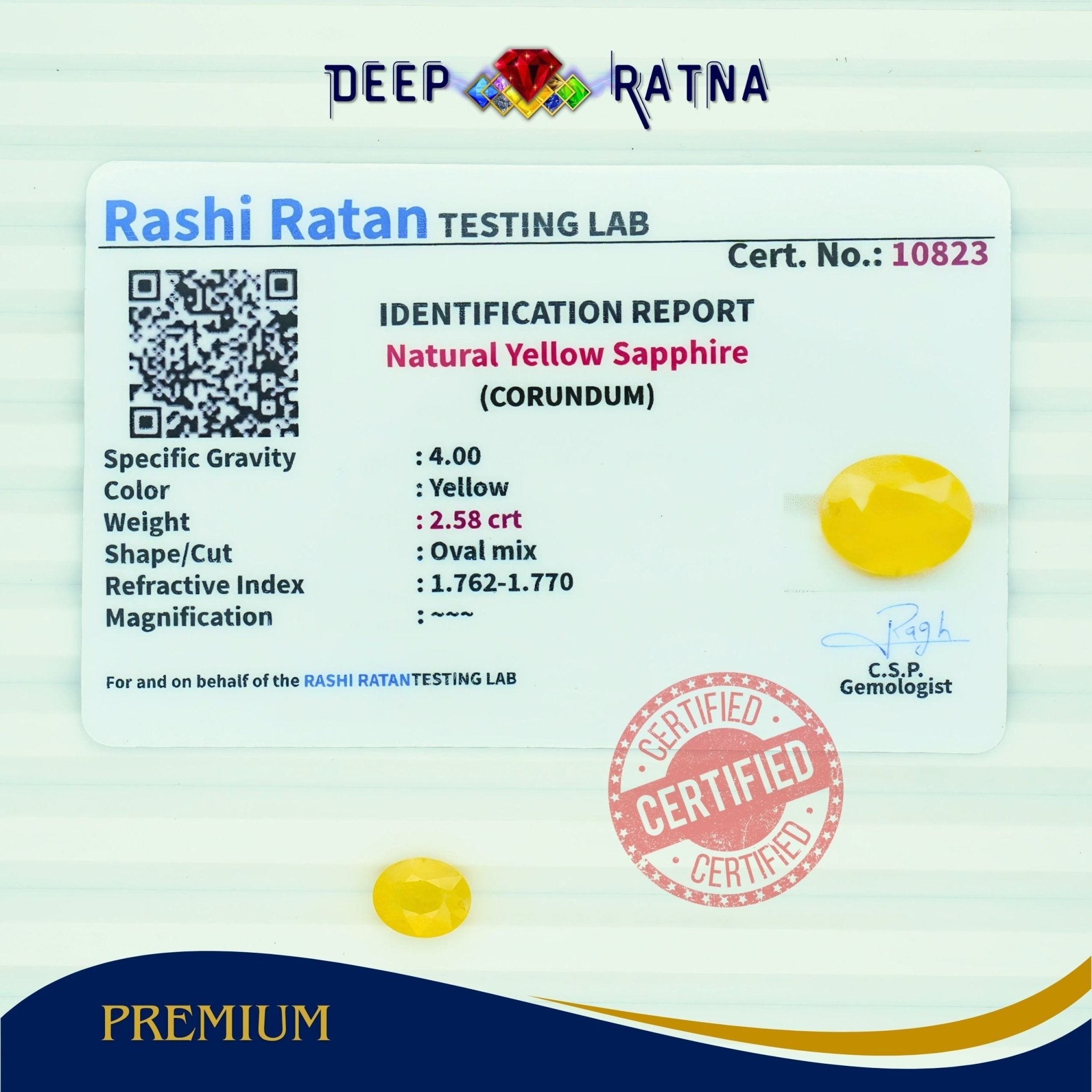 Yellow Sapphire 2.58 Carat (Thailand) - Deep Ratna