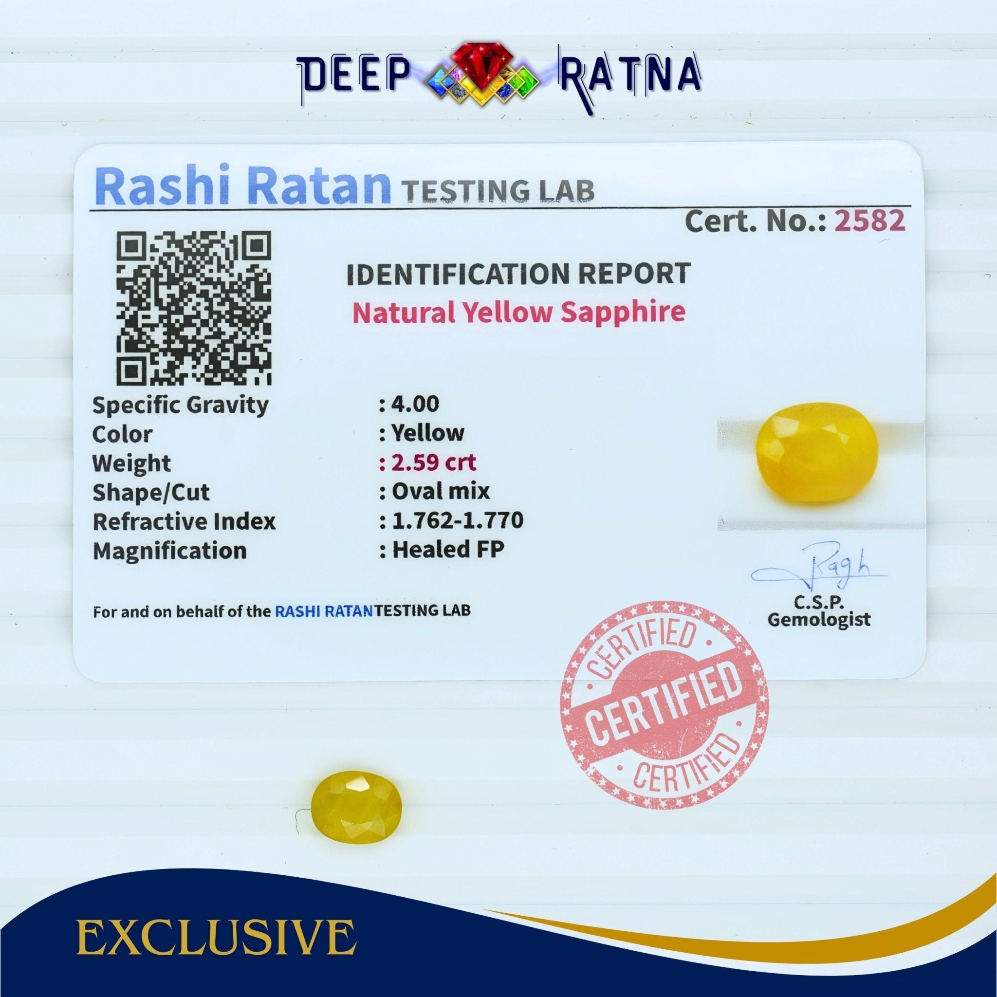 Yellow Sapphire 2.59 Carat (Thailand) - Deep Ratna