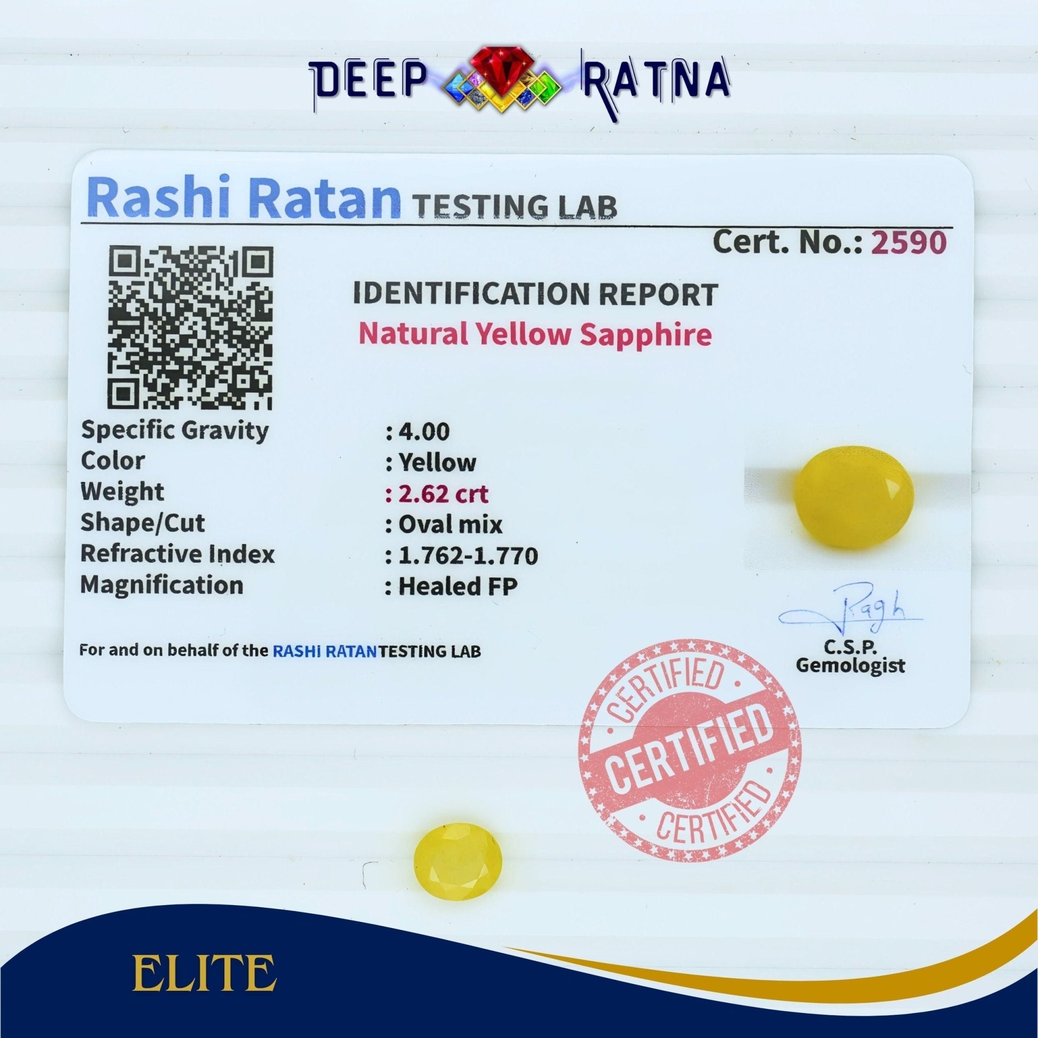Yellow Sapphire 2.62 Carat (Thailand) - Deep Ratna