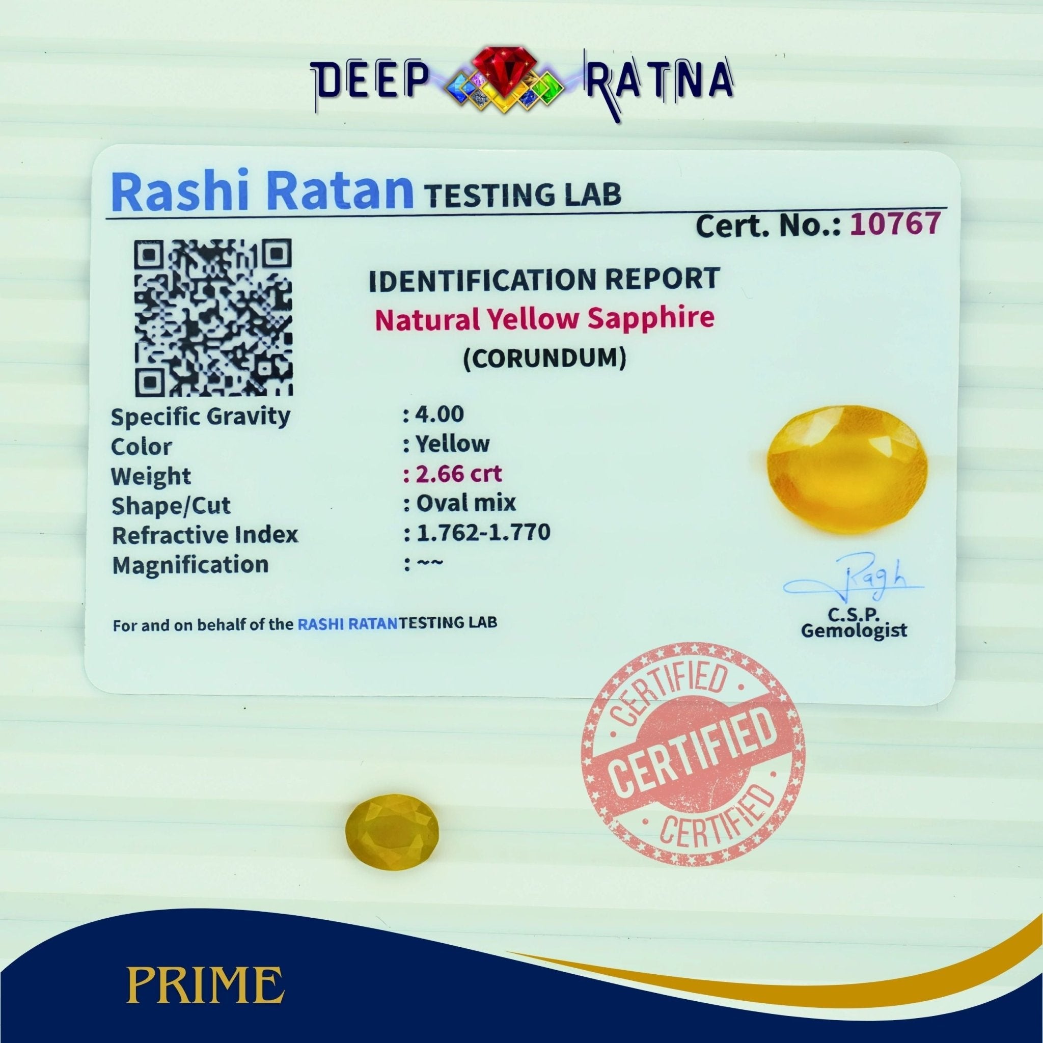 Yellow Sapphire 2.66 Carat (Thailand) - Deep Ratna