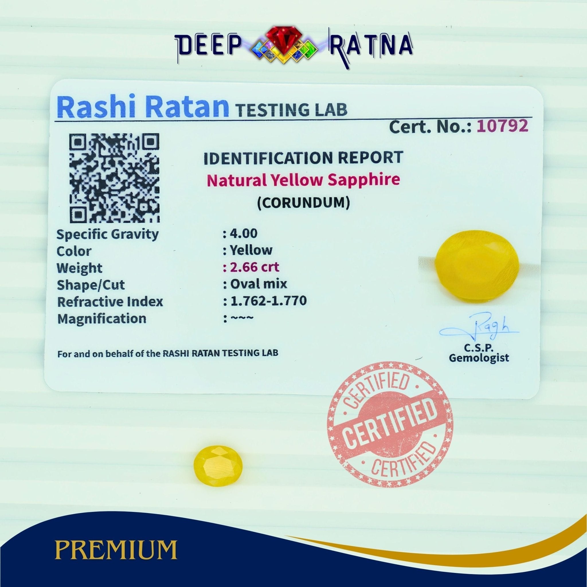 Yellow Sapphire 2.66 Carat (Thailand) - Deep Ratna