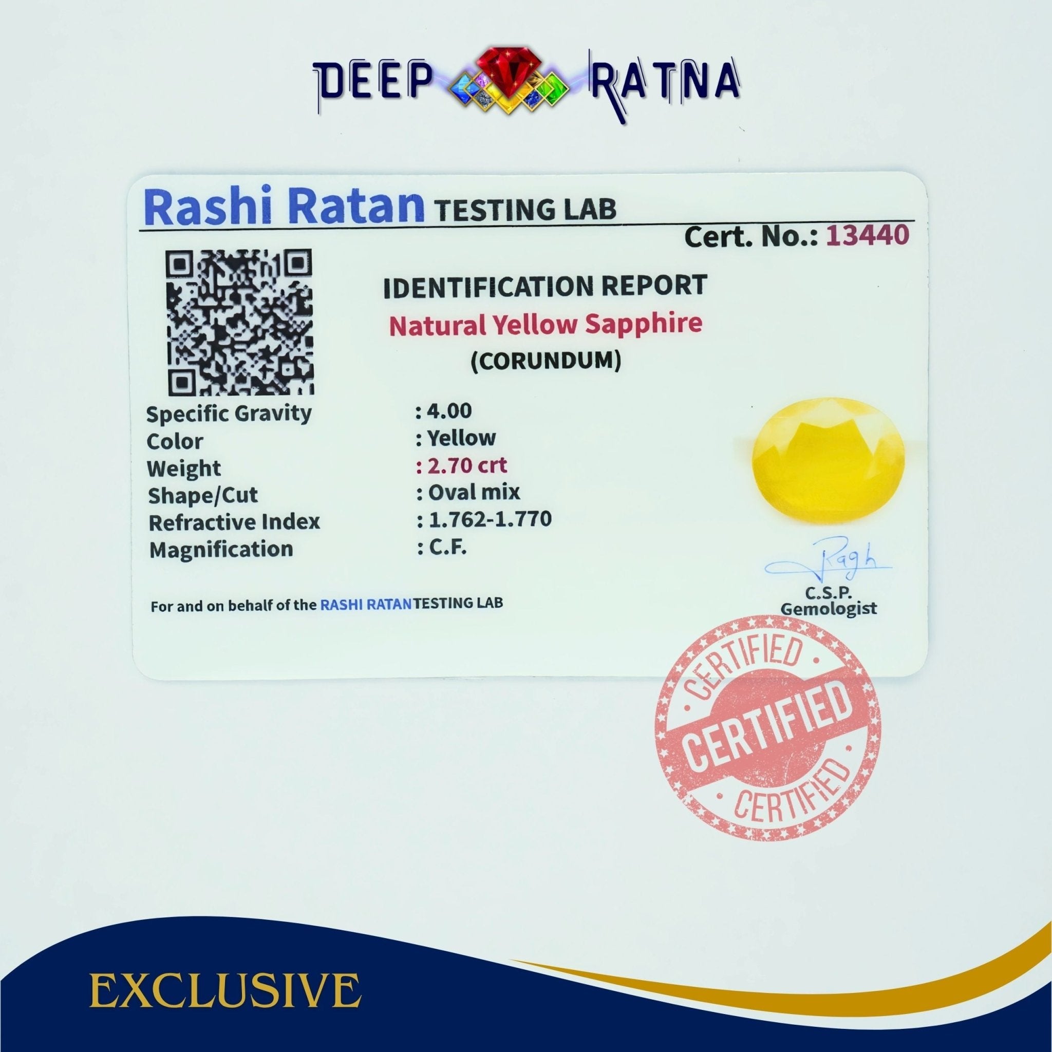 Yellow Sapphire 2.70 Carat (Thailand) - Deep Ratna