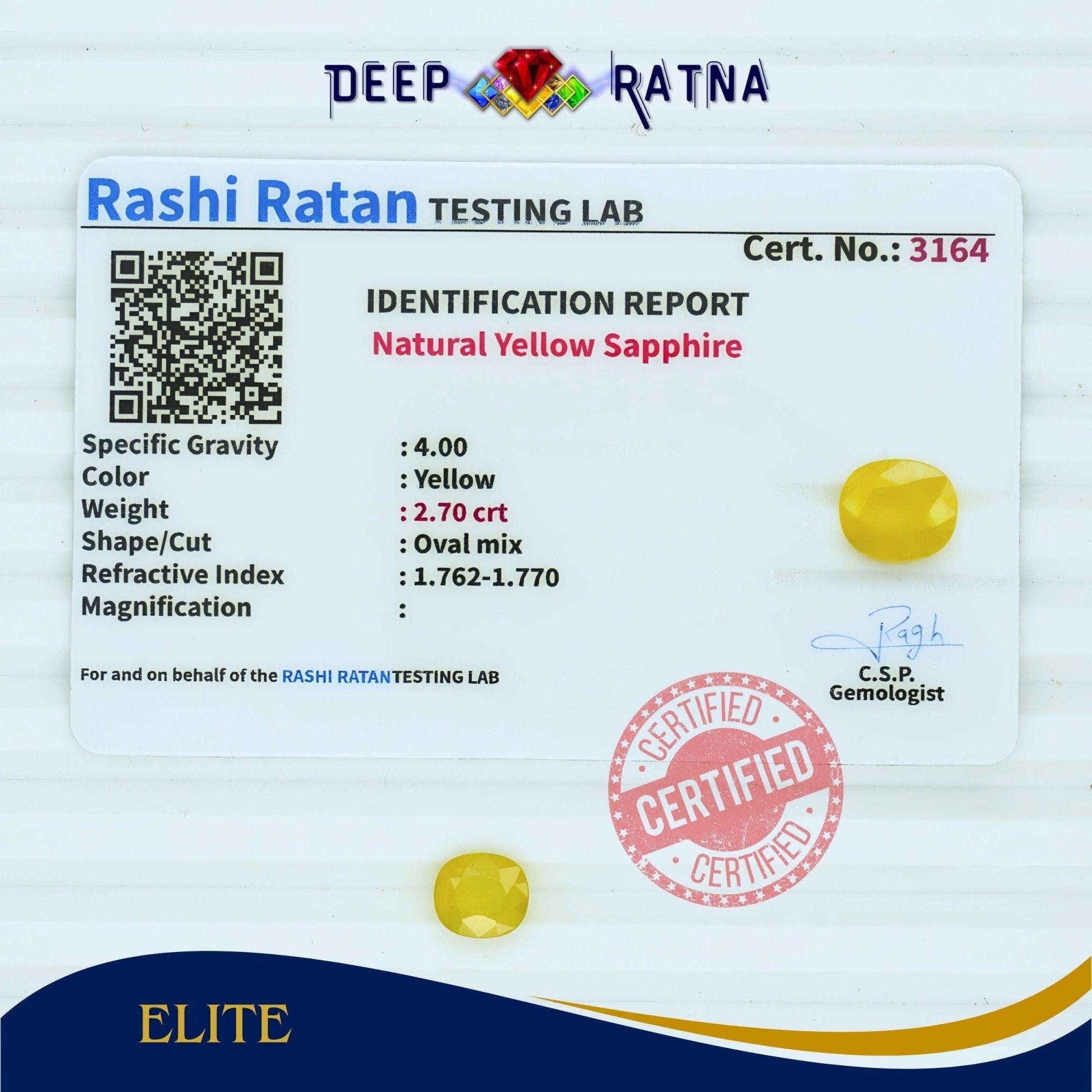 Yellow Sapphire 2.70 Carat (Thailand) - Deep Ratna
