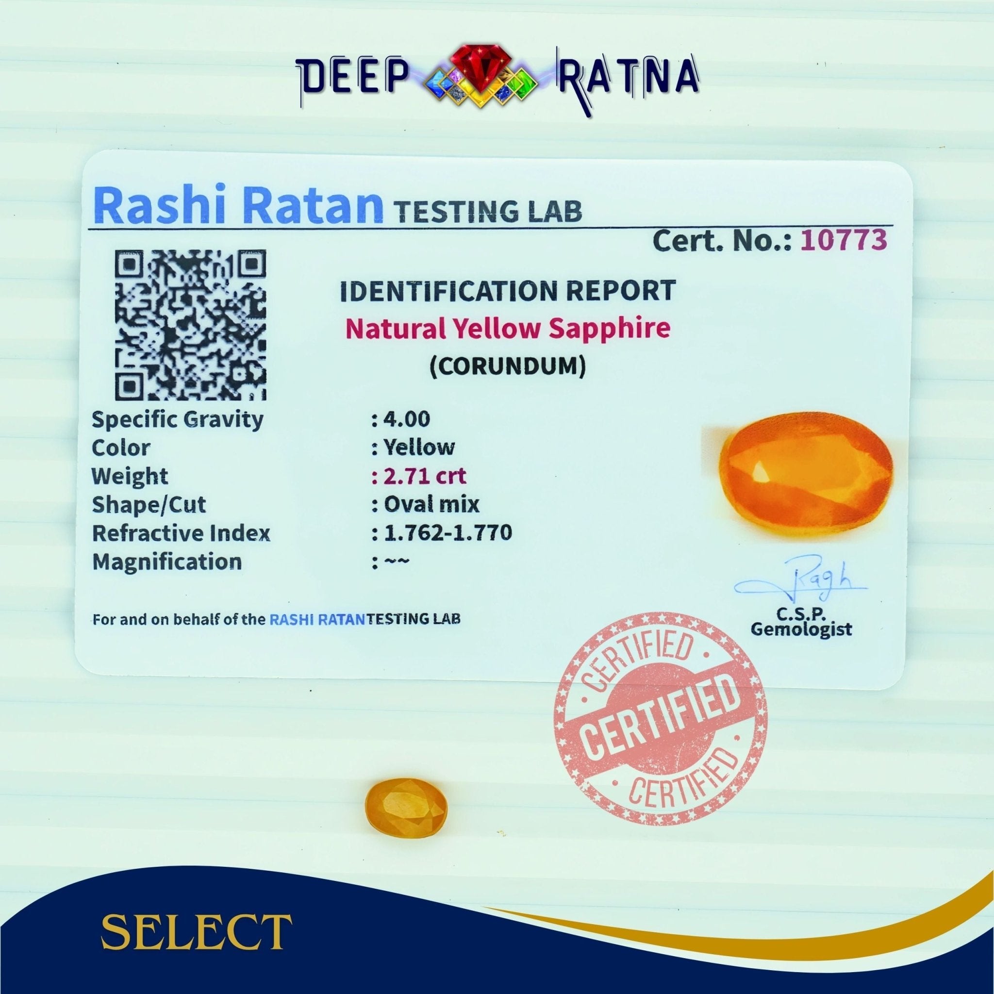Yellow Sapphire 2.71 Carat (Thailand) - Deep Ratna