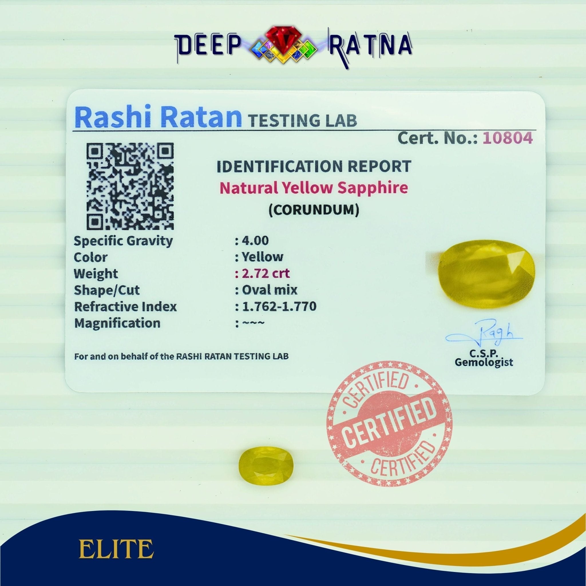 Yellow Sapphire 2.72 Carat (Thailand) - Deep Ratna