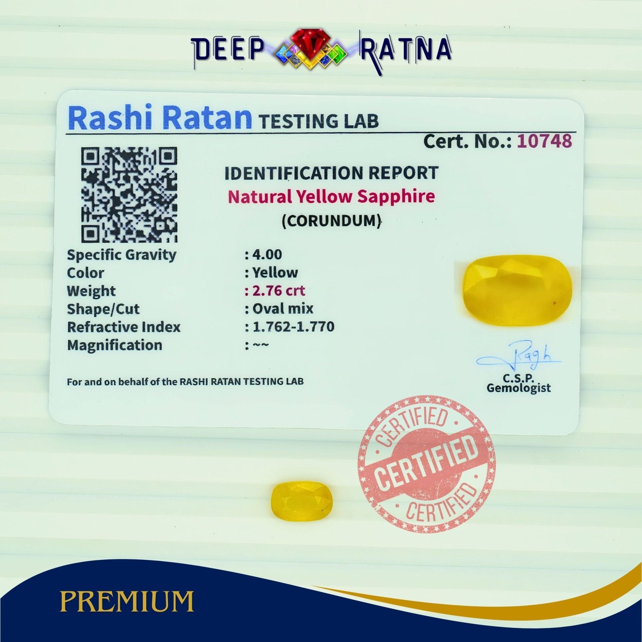 Yellow Sapphire 2.76 Carat (Thailand) - Deep Ratna