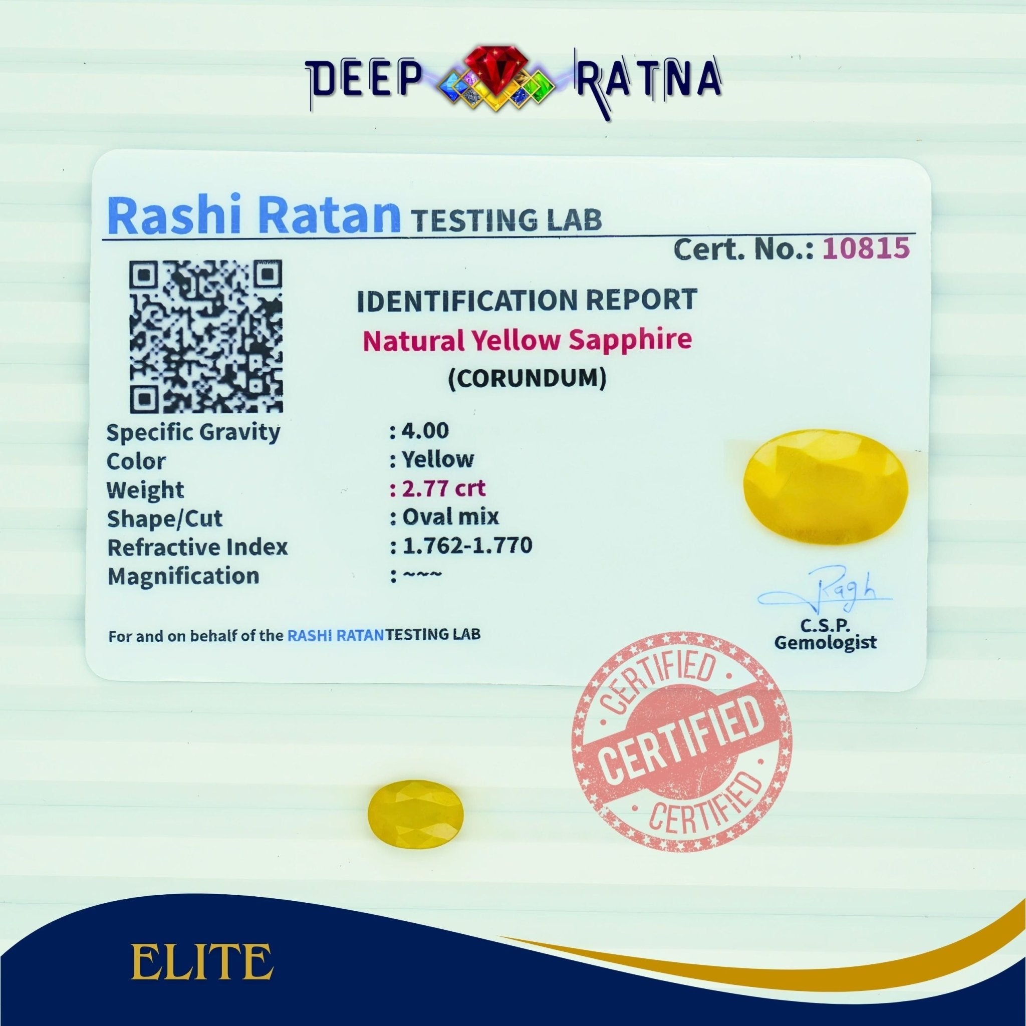 Yellow Sapphire 2.77 Carat (Thailand) - Deep Ratna
