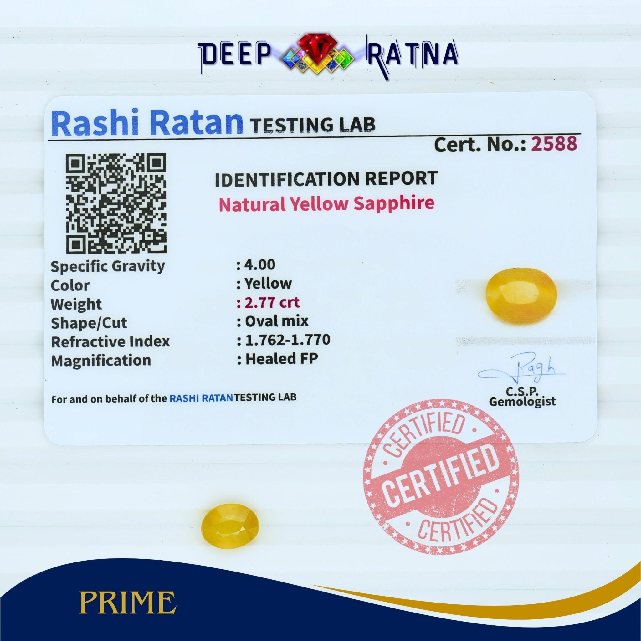 Yellow Sapphire 2.77 Carat (Thailand) - Deep Ratna