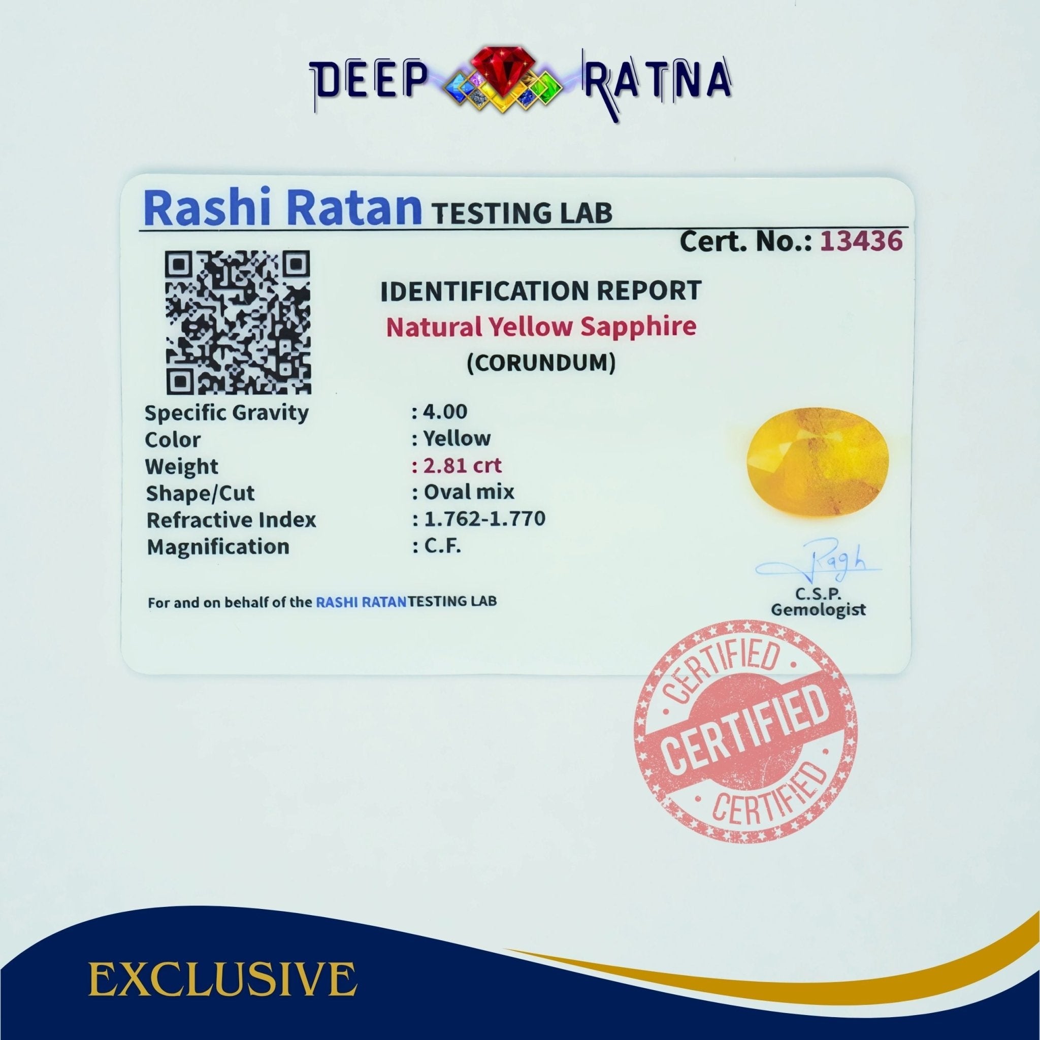 Yellow Sapphire 2.81 Carat (Thailand) - Deep Ratna