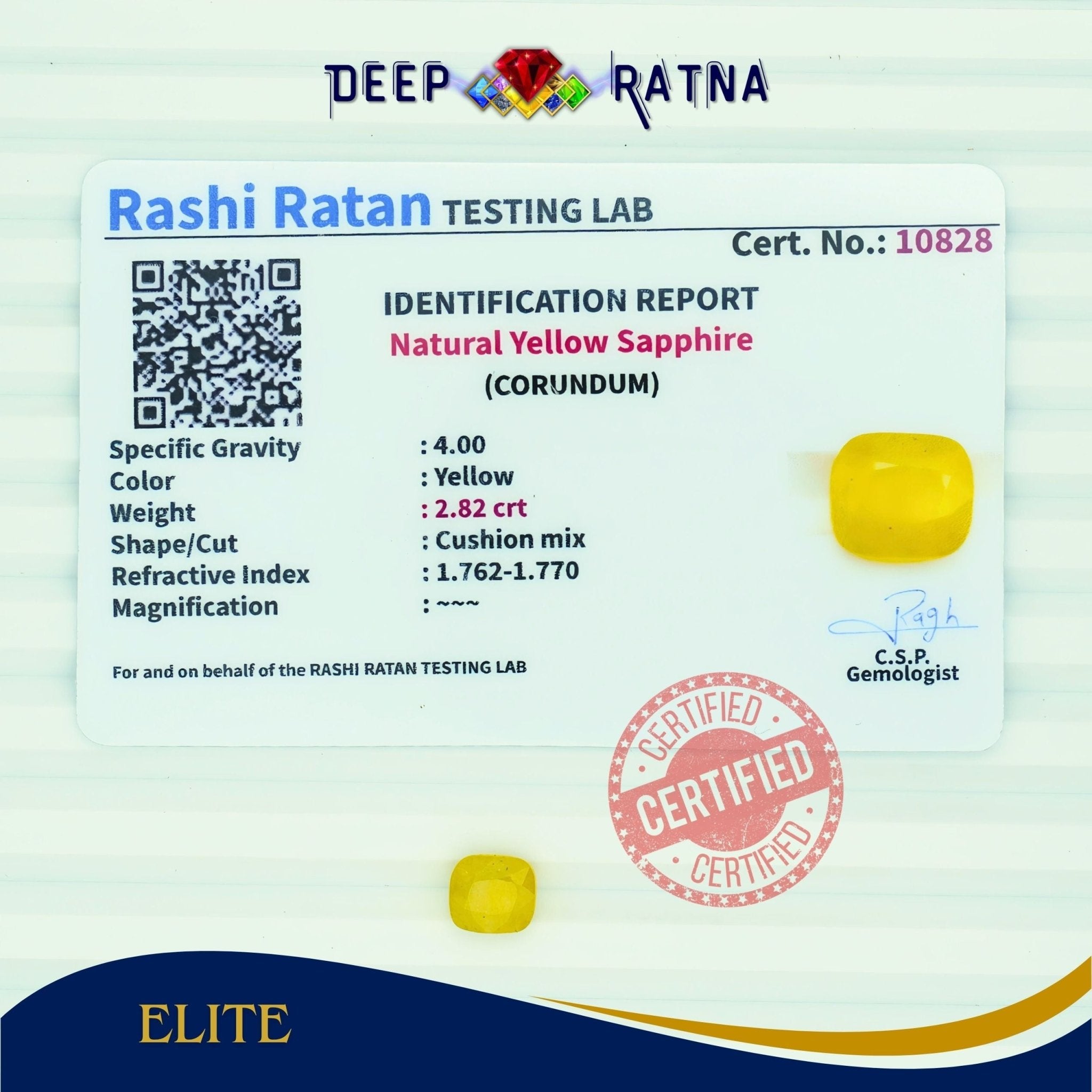 Yellow Sapphire 2.82 Carat (Thailand) - Deep Ratna
