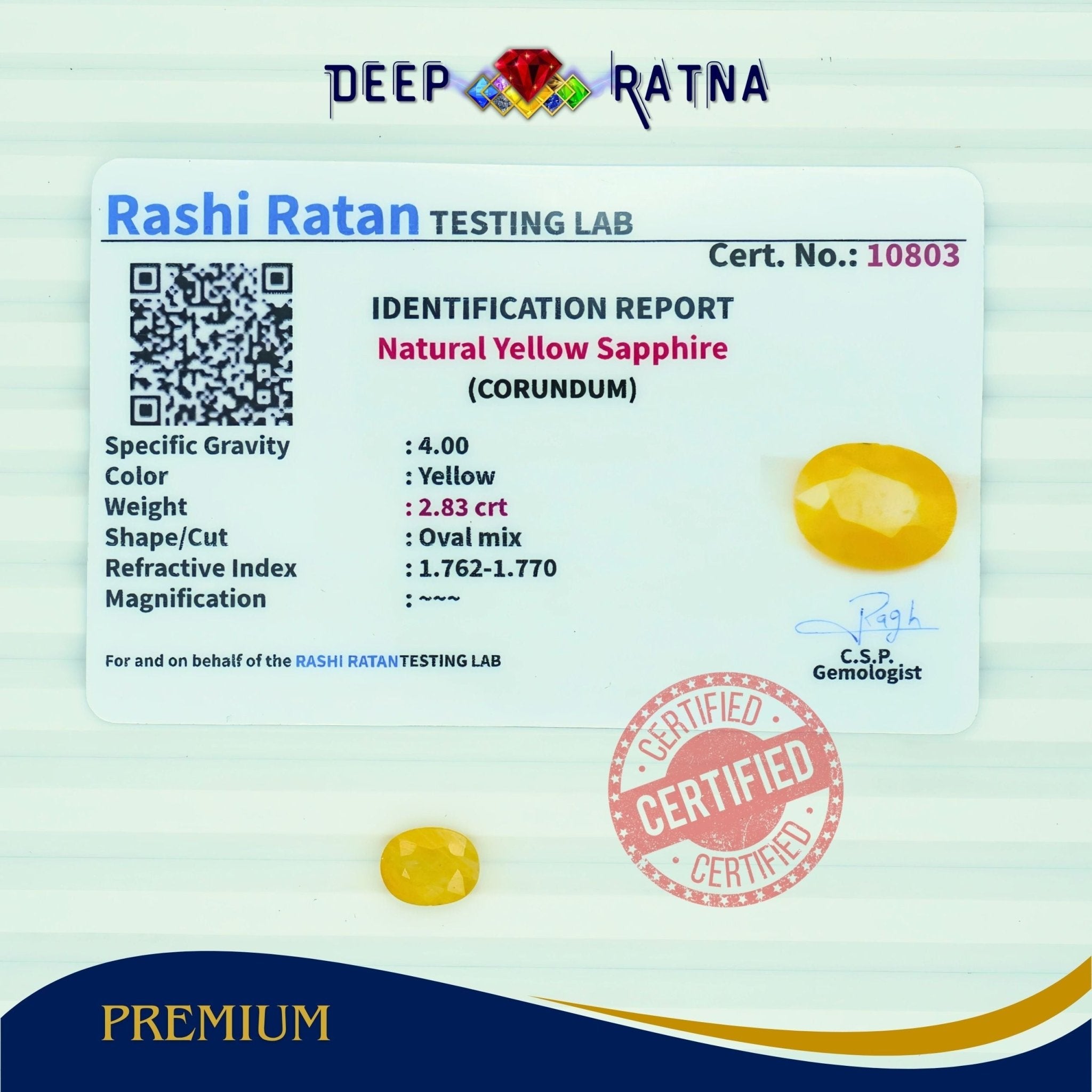 Yellow Sapphire 2.83 Carat (Thailand) - Deep Ratna