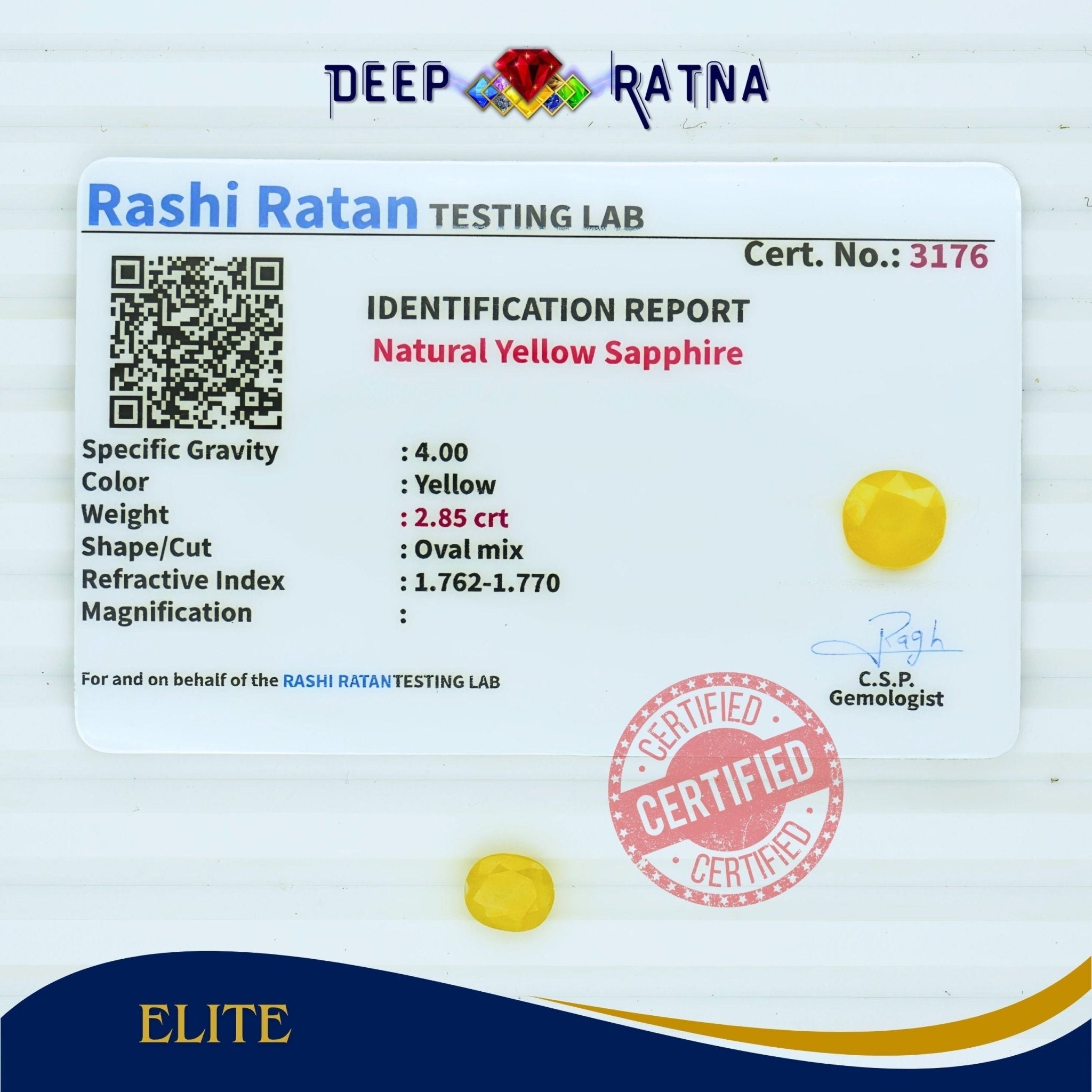 Yellow Sapphire 2.85 Carat (Thailand) - Deep Ratna