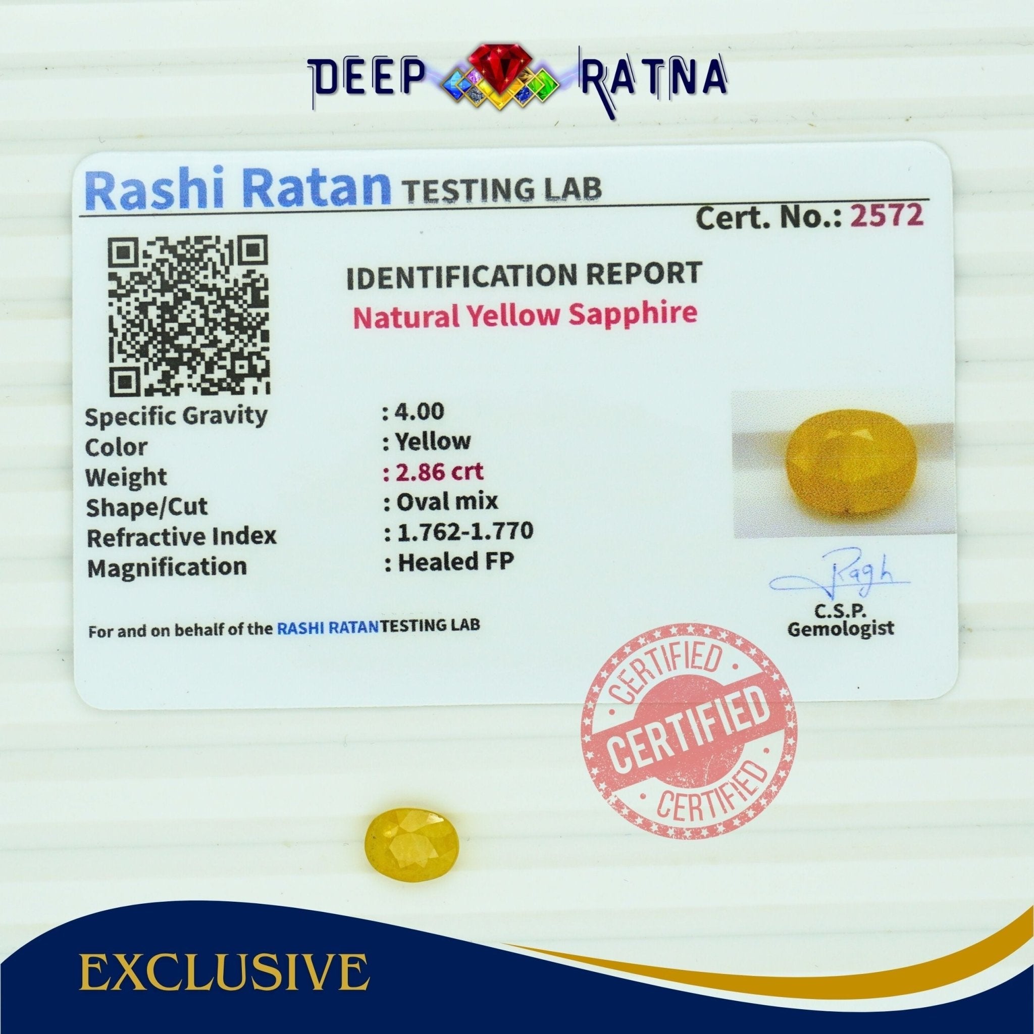 Yellow Sapphire 2.86 Carat (Thailand) - Deep Ratna