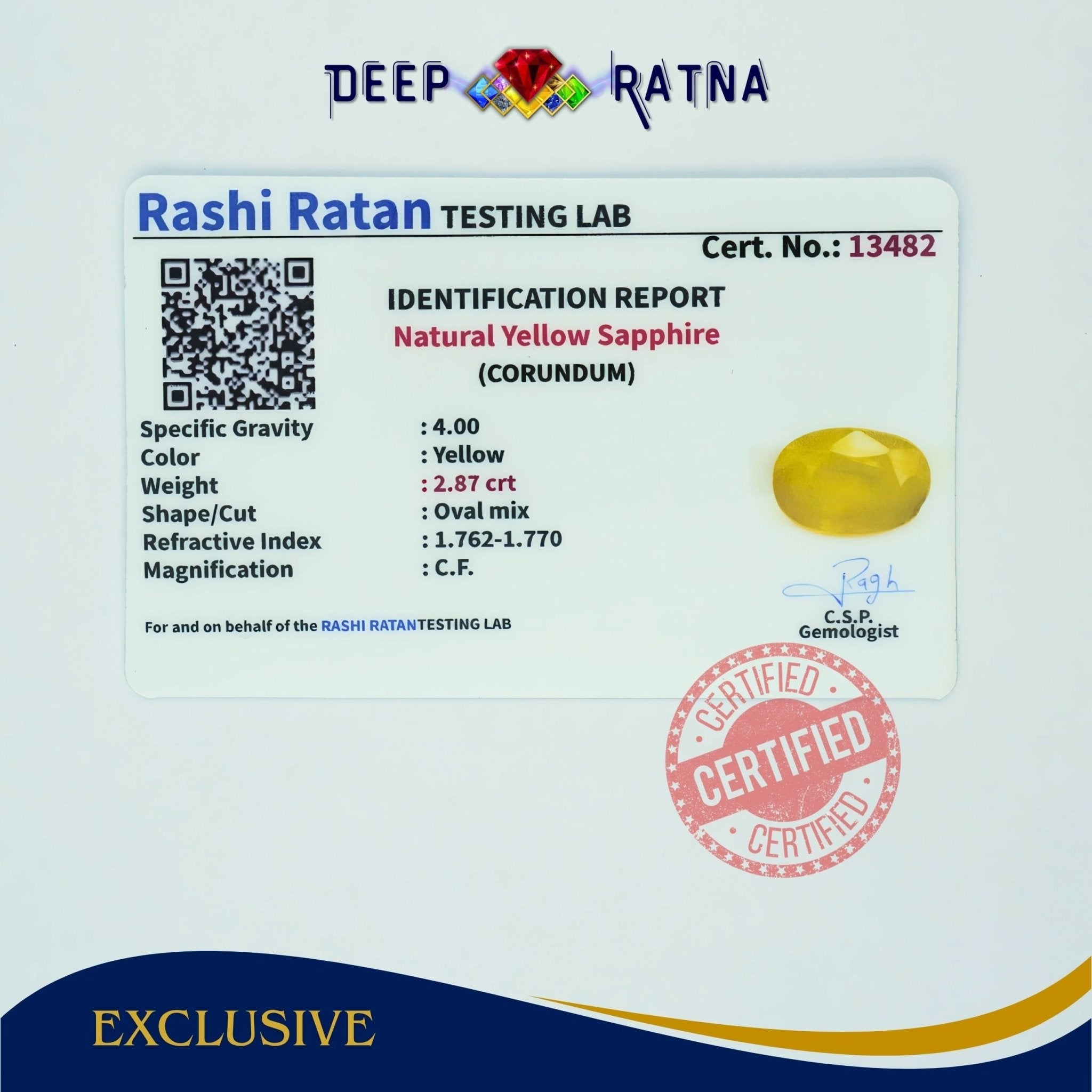 Yellow Sapphire 2.87 Carat (Thailand) - Deep Ratna
