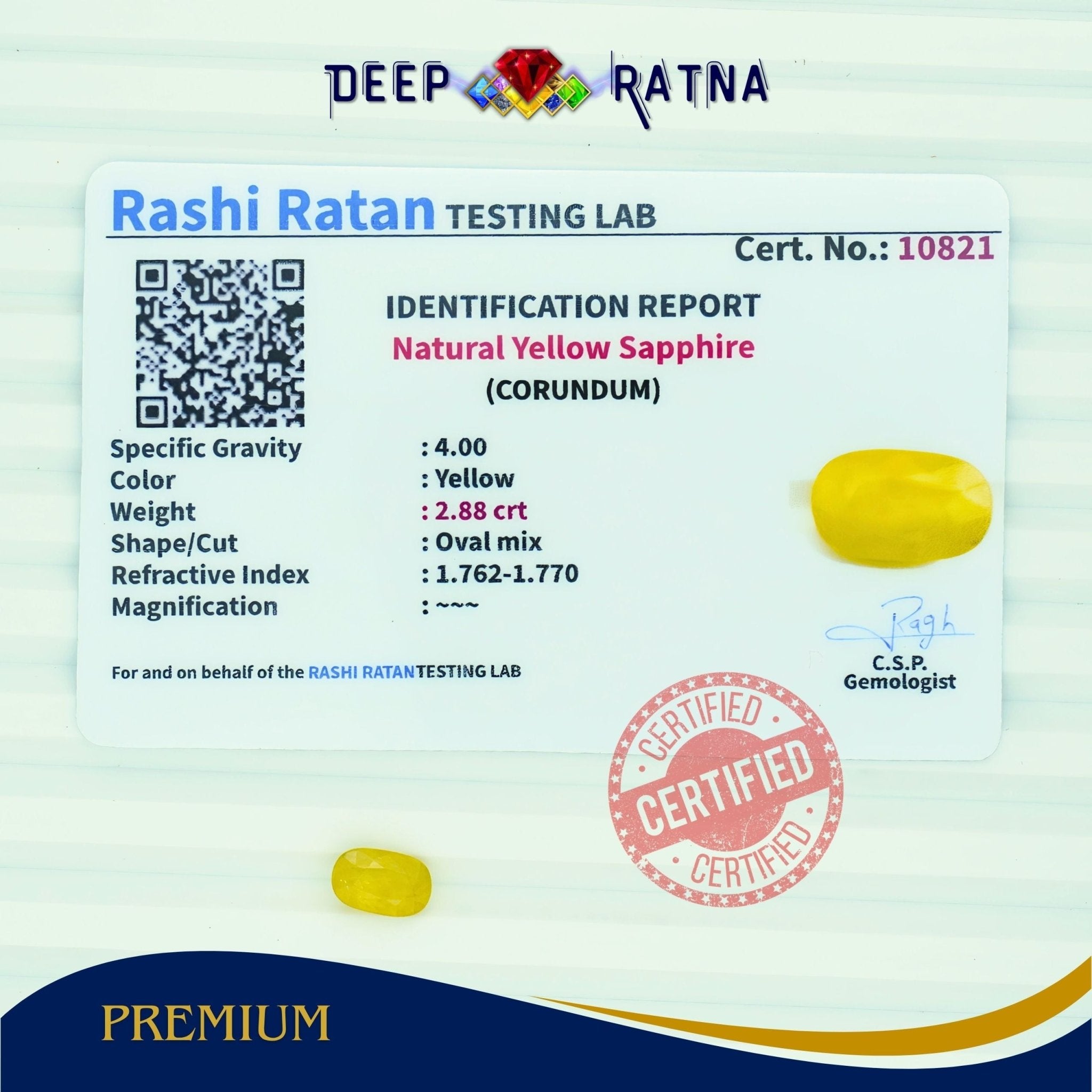 Yellow Sapphire 2.88 Carat (Thailand) - Deep Ratna