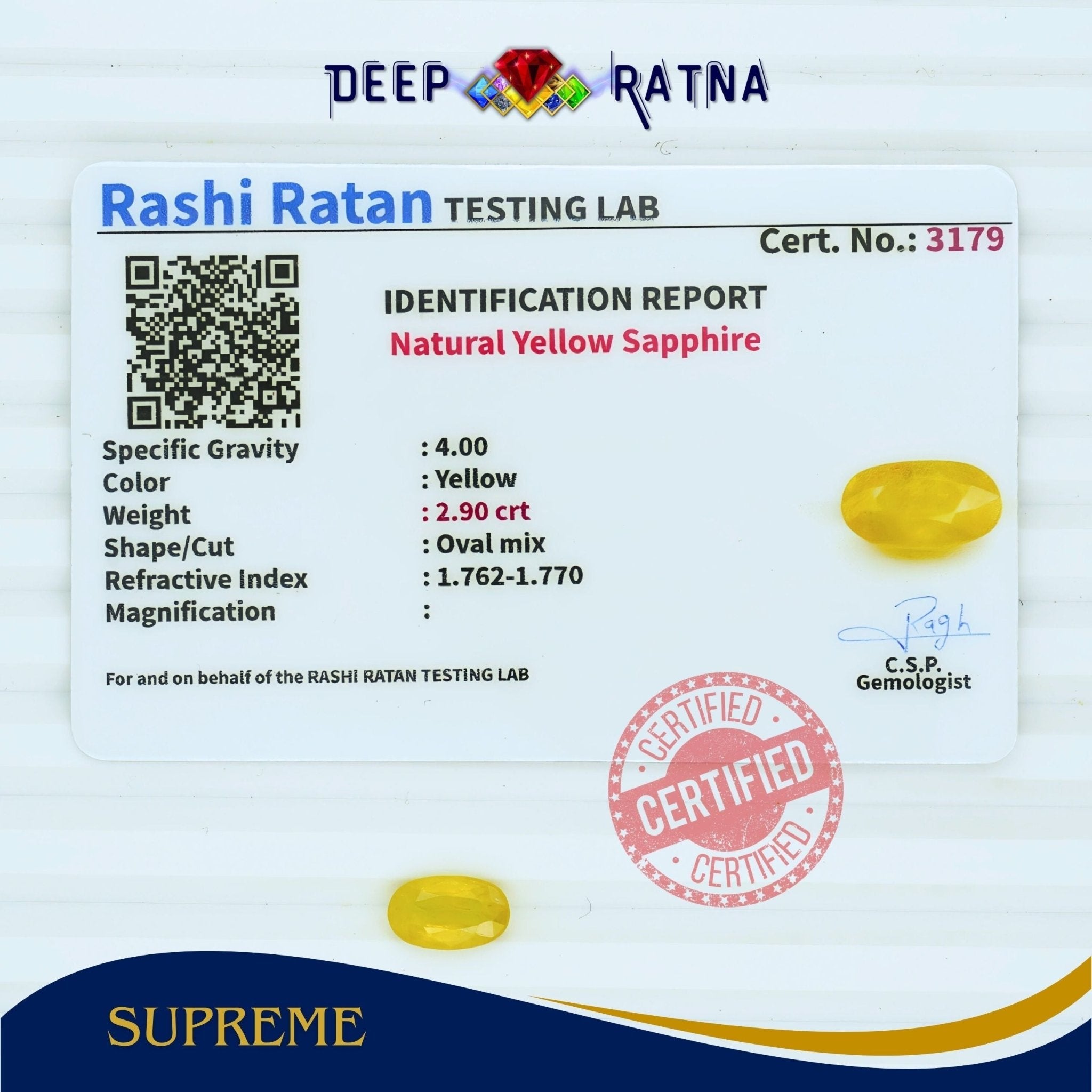 Yellow Sapphire 2.90 Carat (Thailand) - Deep Ratna