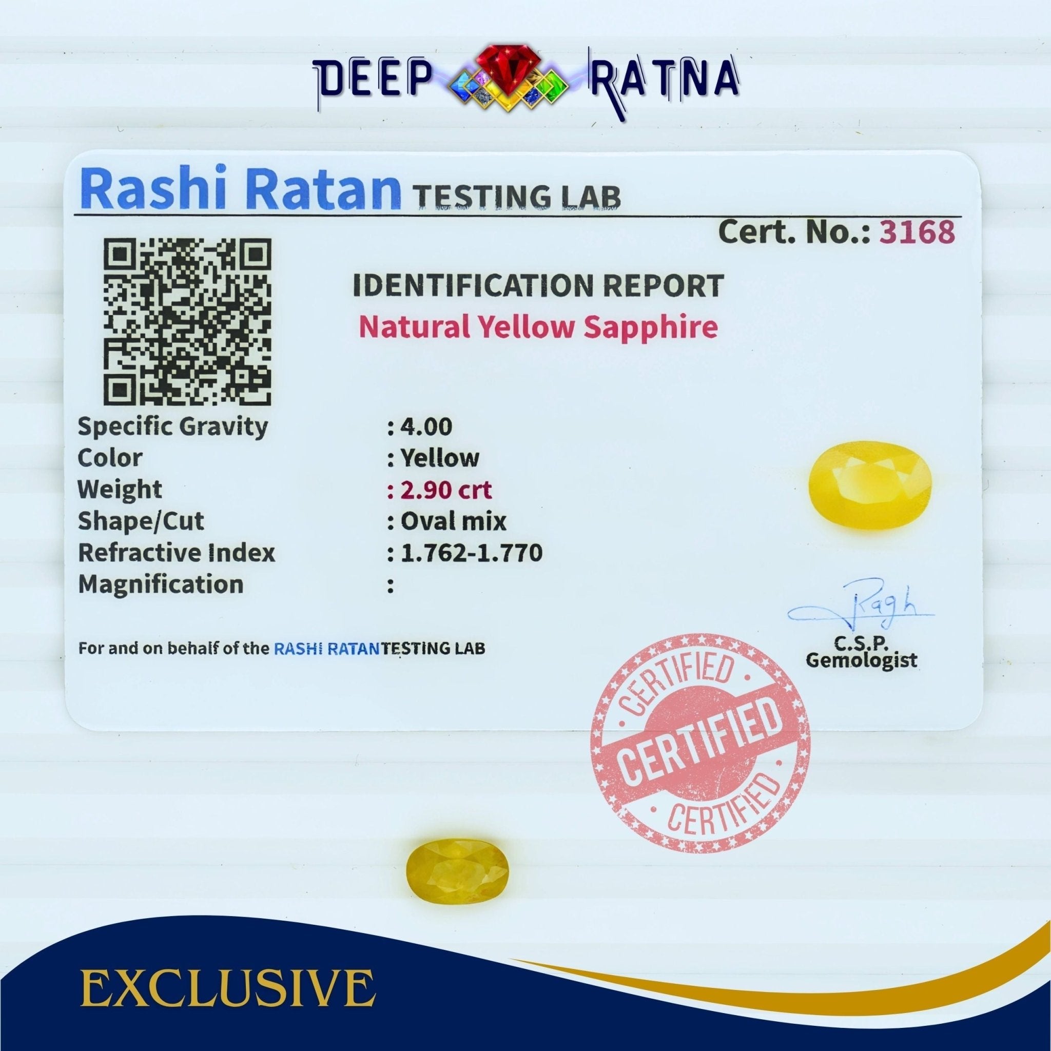 Yellow Sapphire 2.90 Carat (Thailand) - Deep Ratna