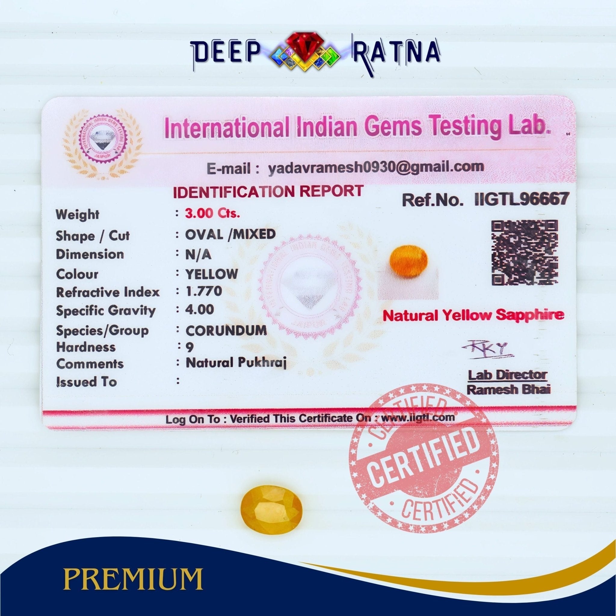 Yellow Sapphire 3 Carat (Thailand) - Deep Ratna