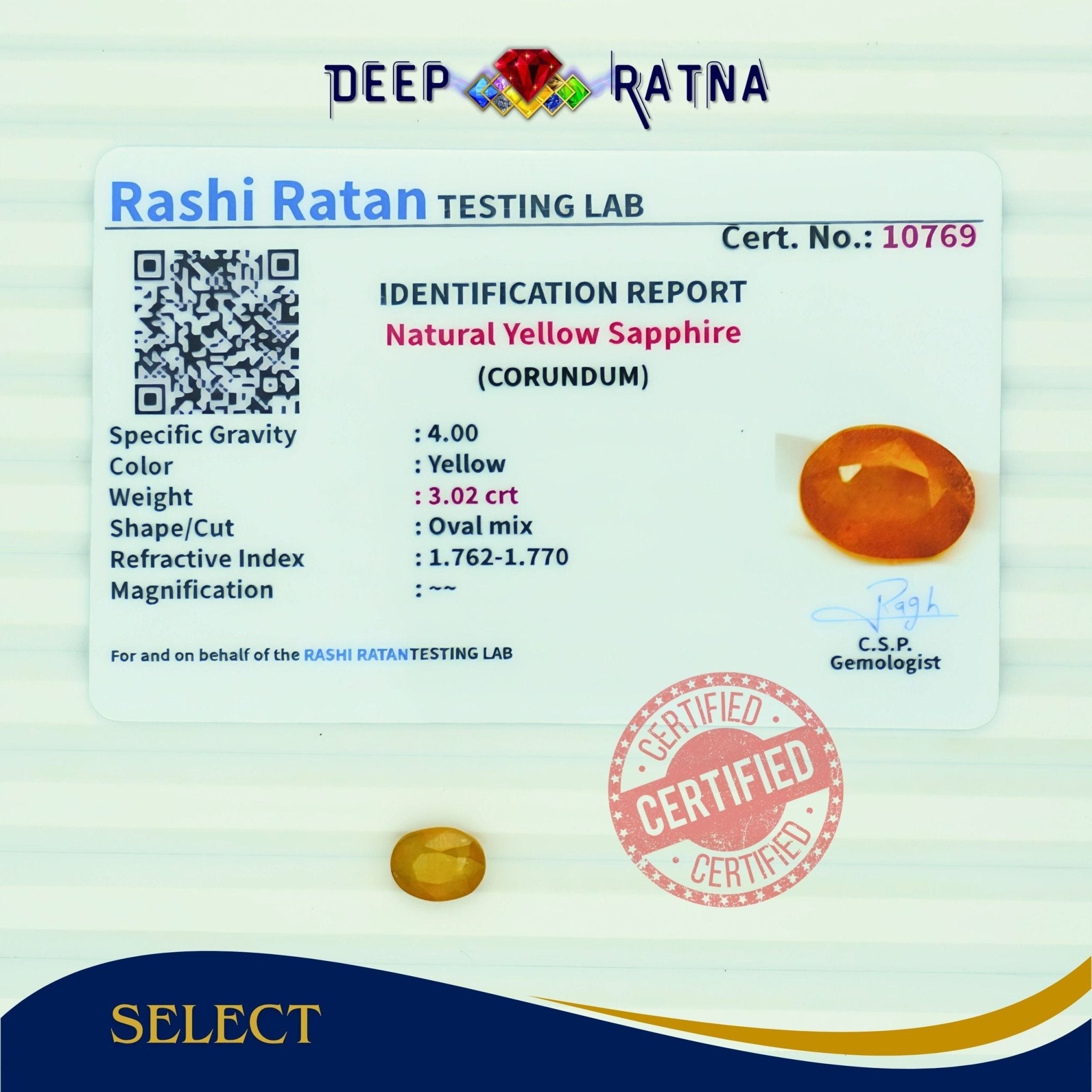 Yellow Sapphire 3.02 Carat (Thailand) - Deep Ratna