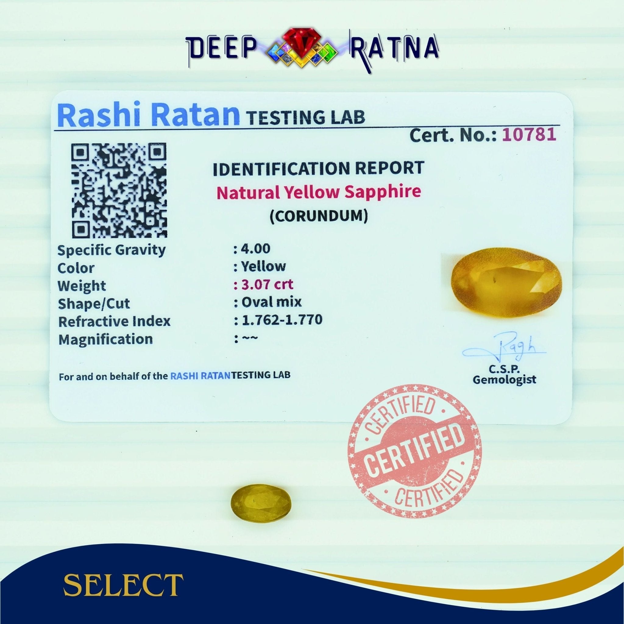 Yellow Sapphire 3.07 Carat (Thailand) - Deep Ratna