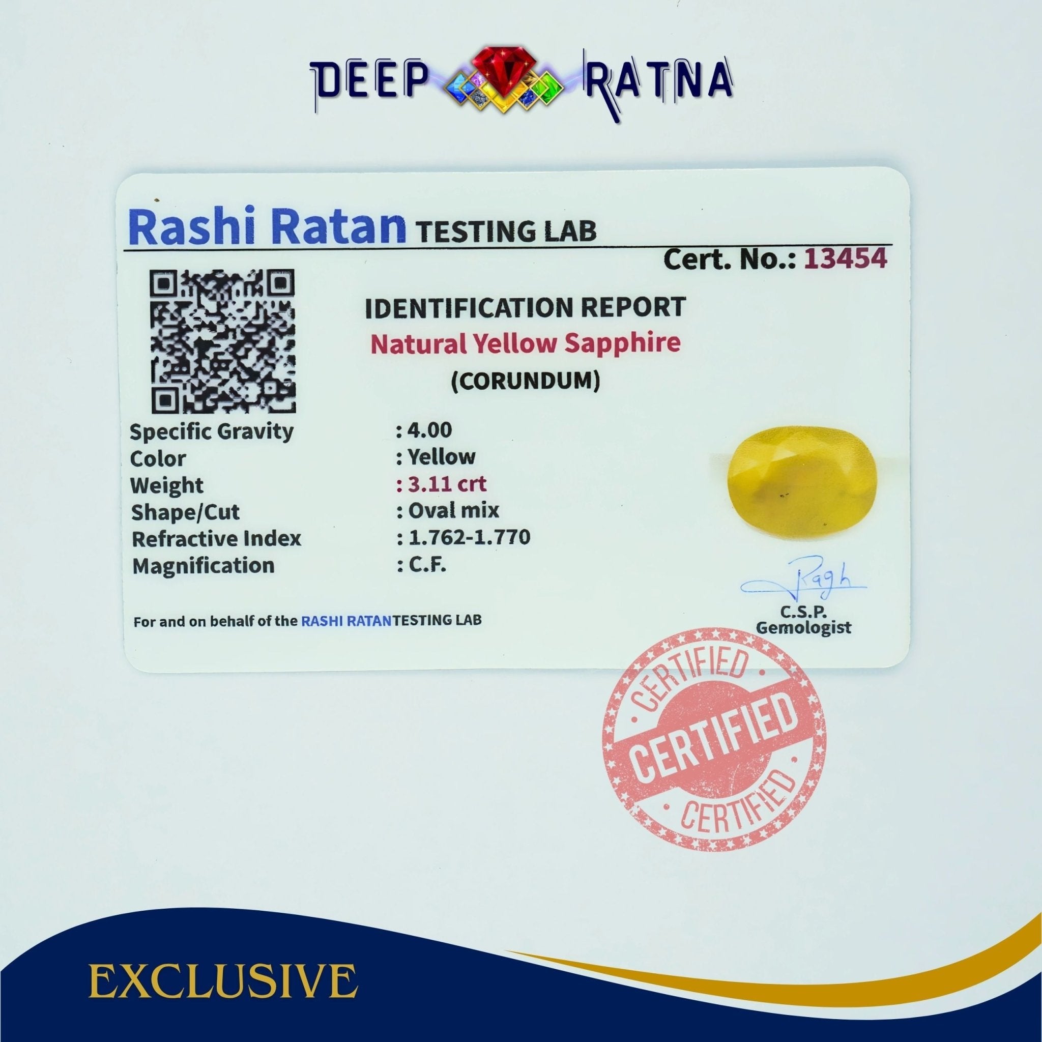 Yellow Sapphire 3.11 Carat (Thailand) - Deep Ratna