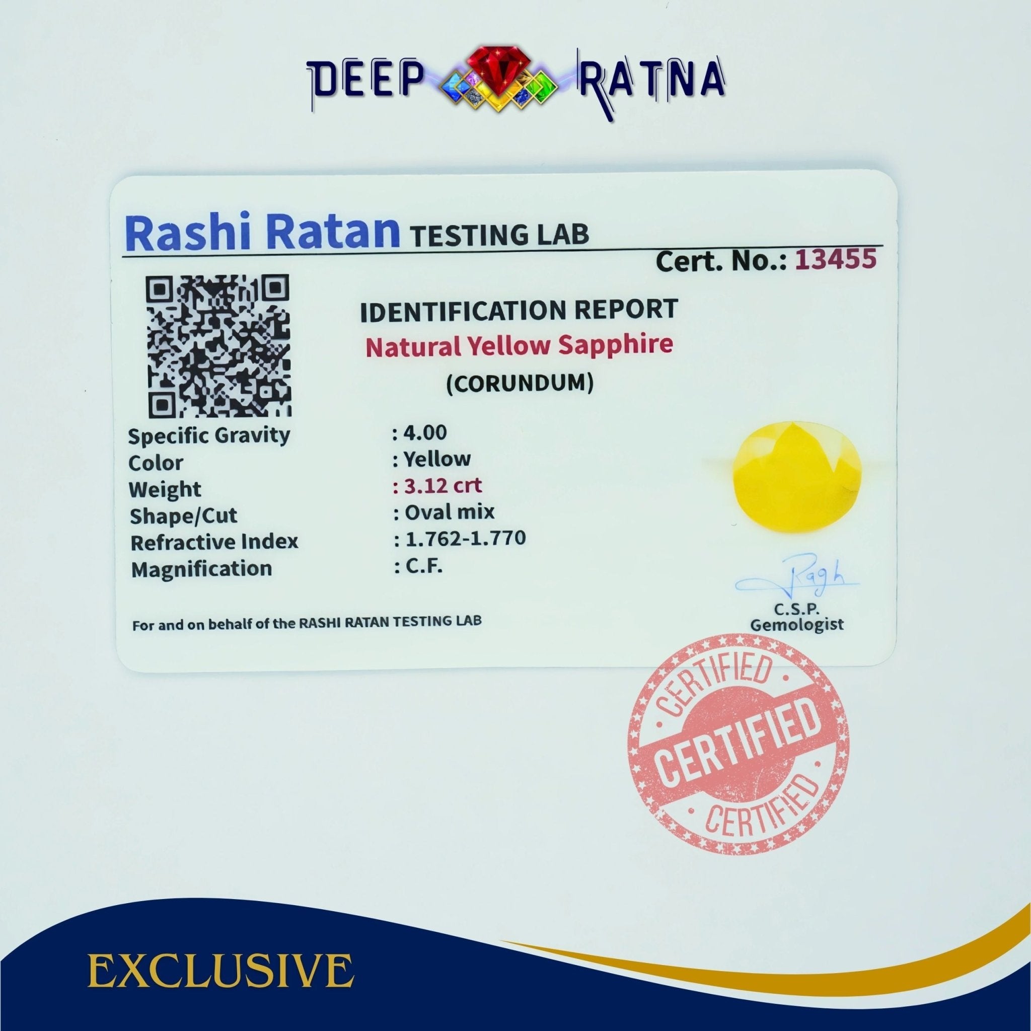 Yellow Sapphire 3.12 Carat (Thailand) - Deep Ratna