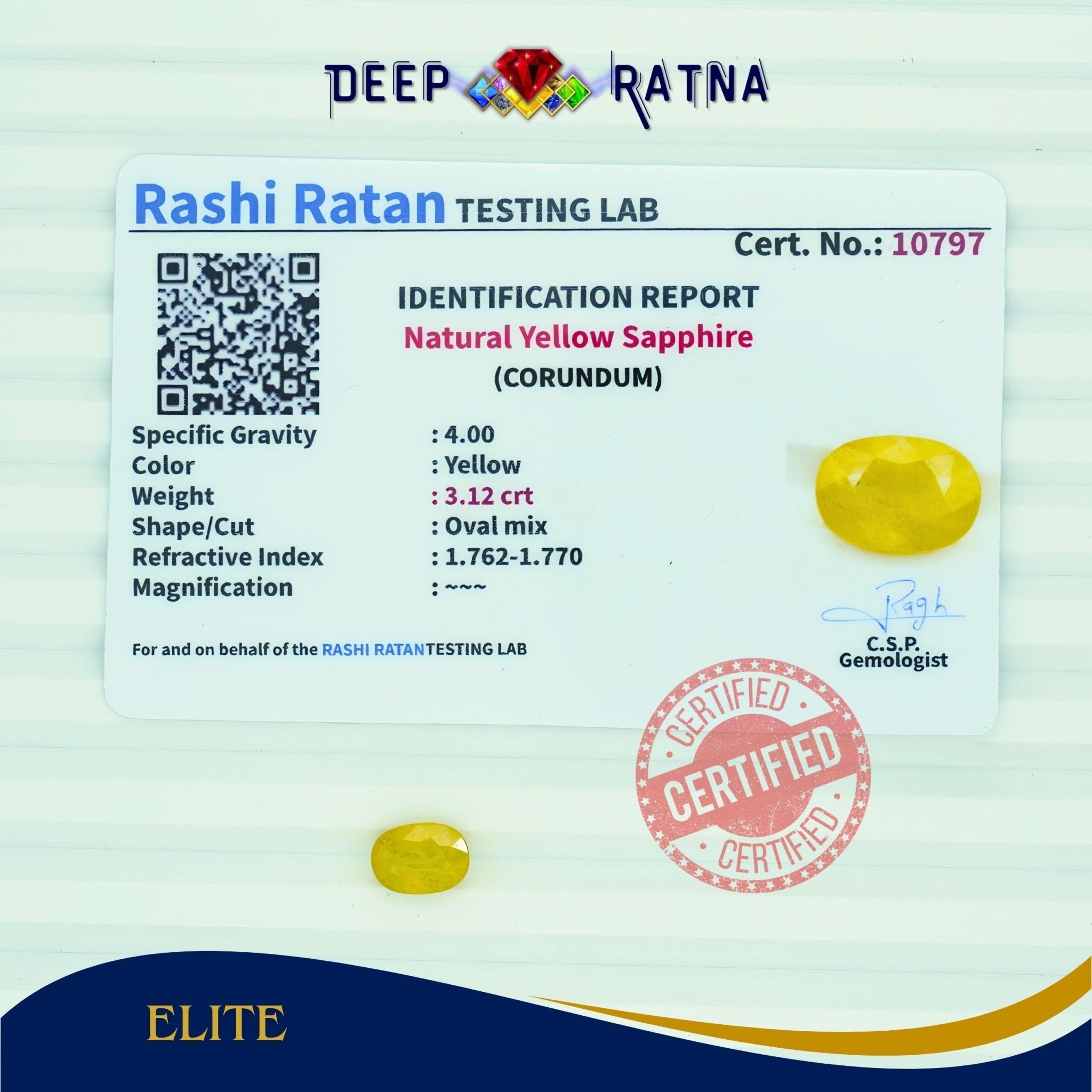Yellow Sapphire 3.12 Carat (Thailand) - Deep Ratna