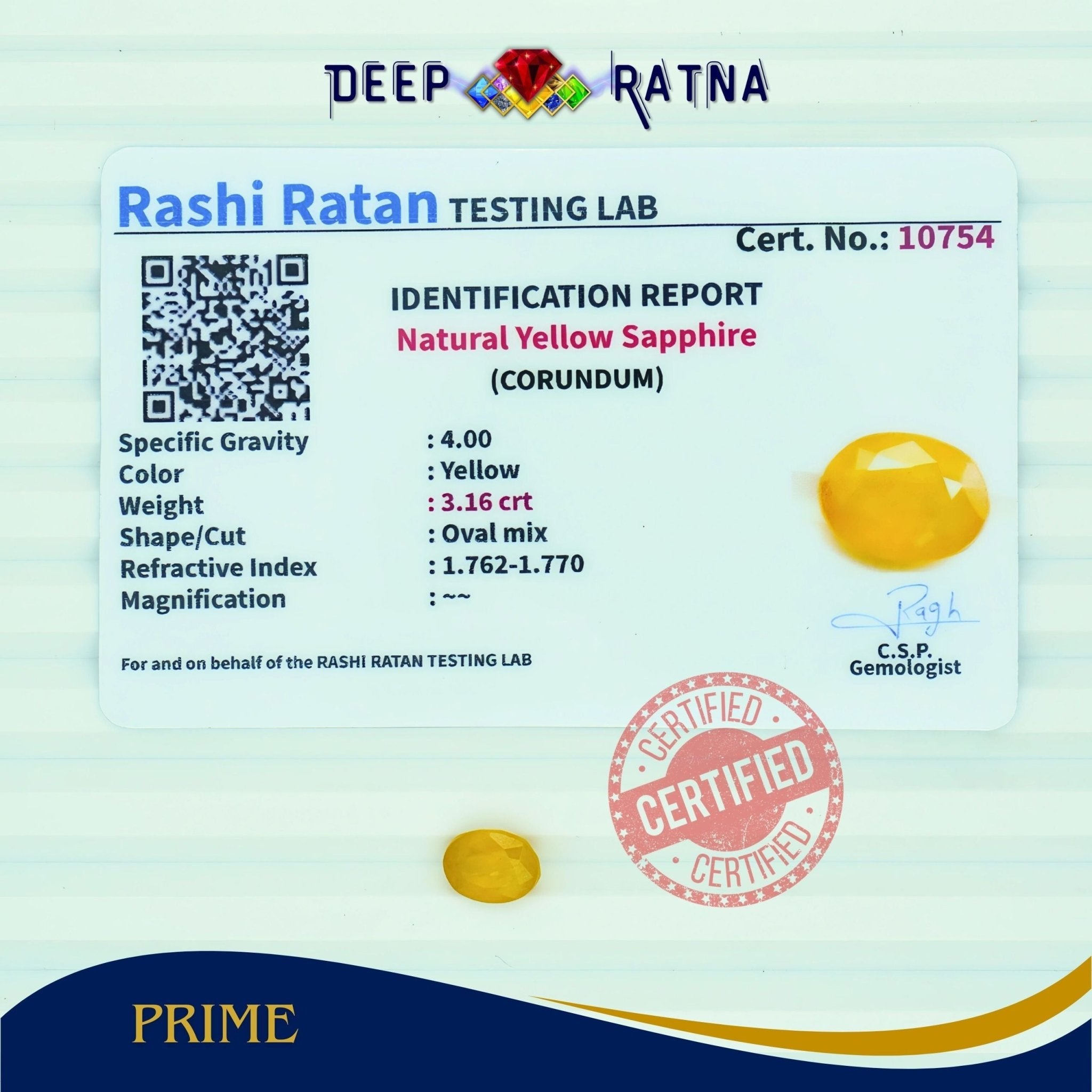Yellow Sapphire 3.16 Carat (Thailand) - Deep Ratna