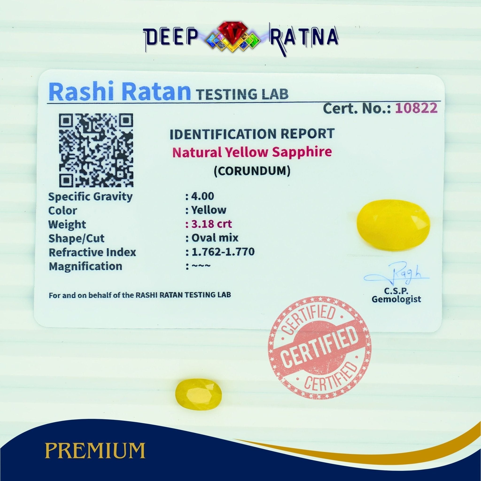 Yellow Sapphire 3.18 Carat (Thailand) - Deep Ratna