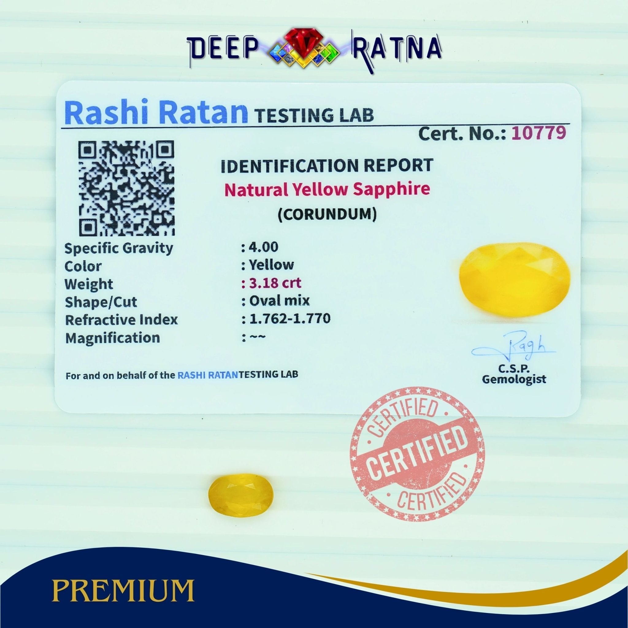 Yellow Sapphire 3.18 Carat (Thailand) - Deep Ratna