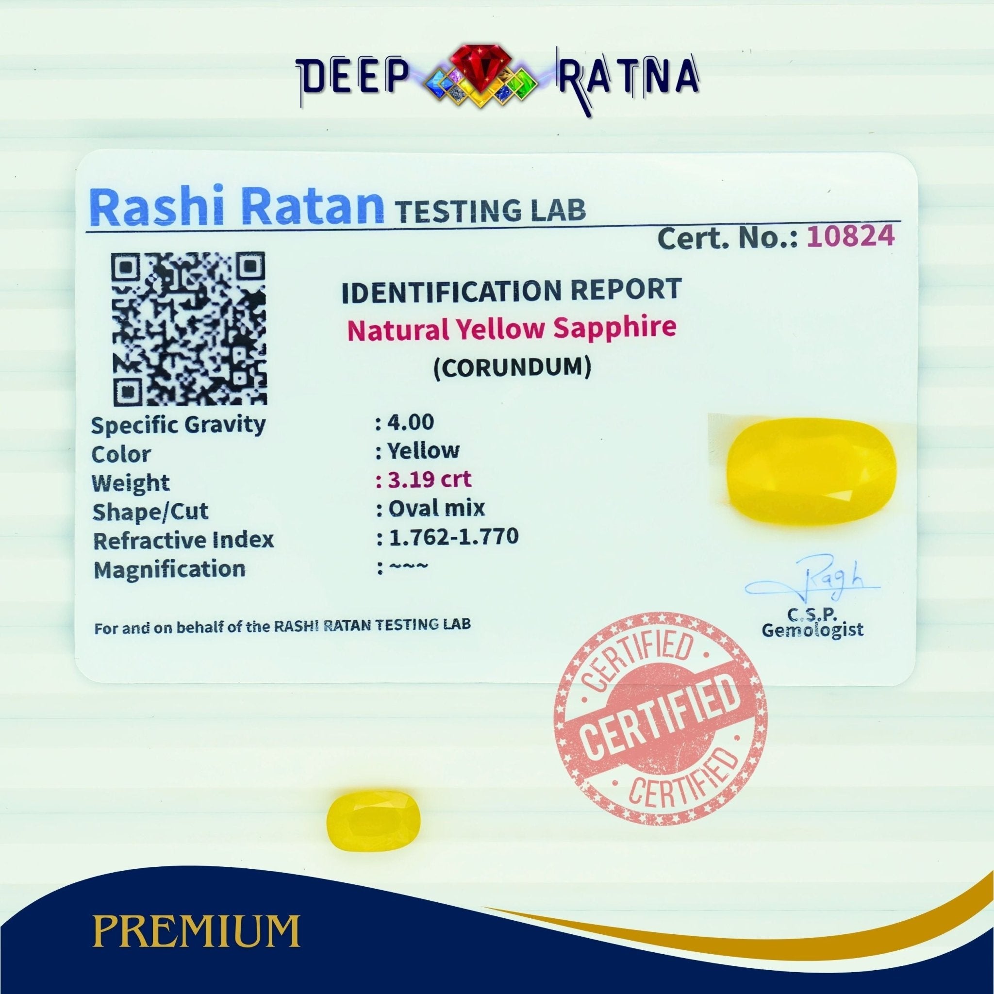 Yellow Sapphire 3.19 Carat (Thailand) - Deep Ratna