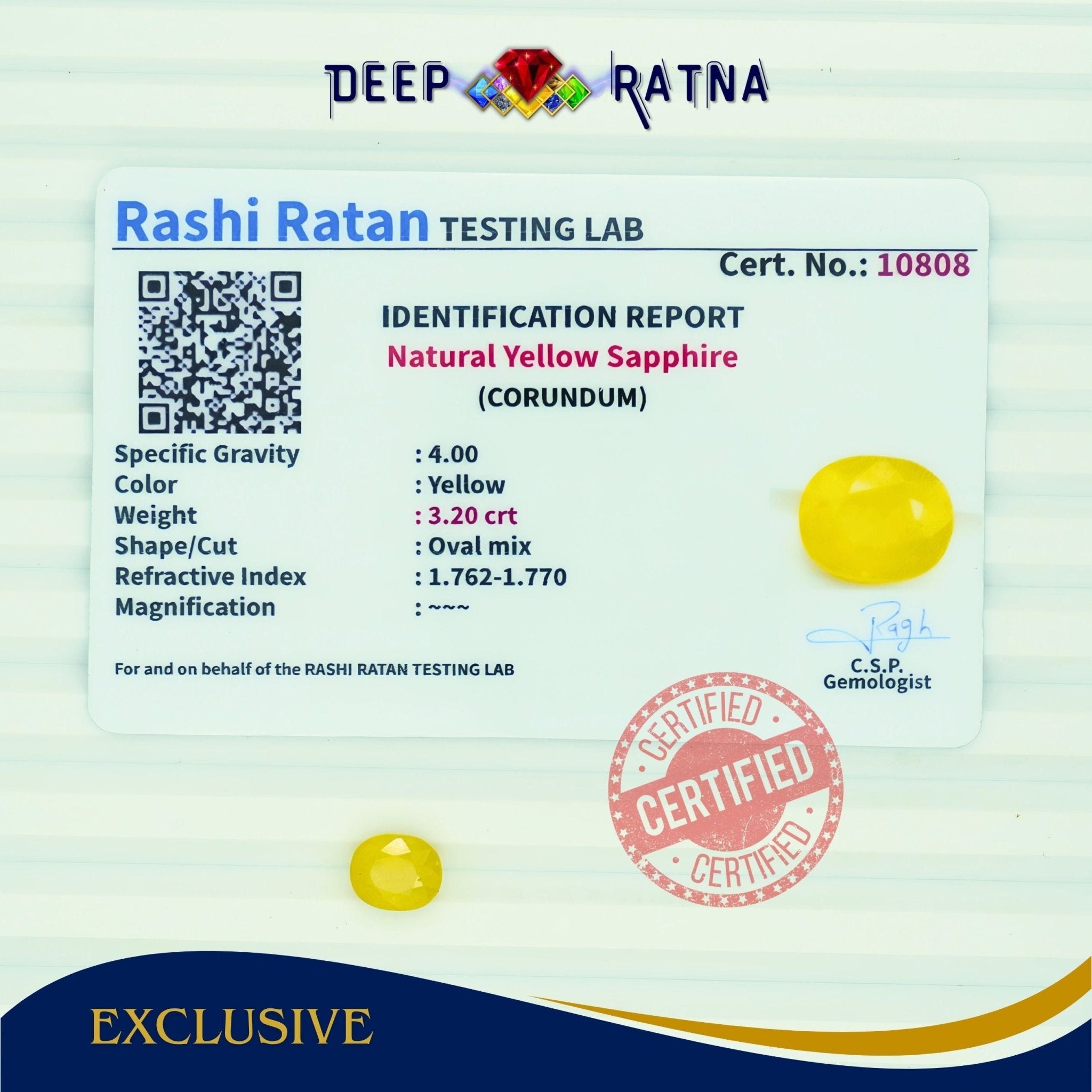 Yellow Sapphire 3.2 Carat (Thailand) - Deep Ratna