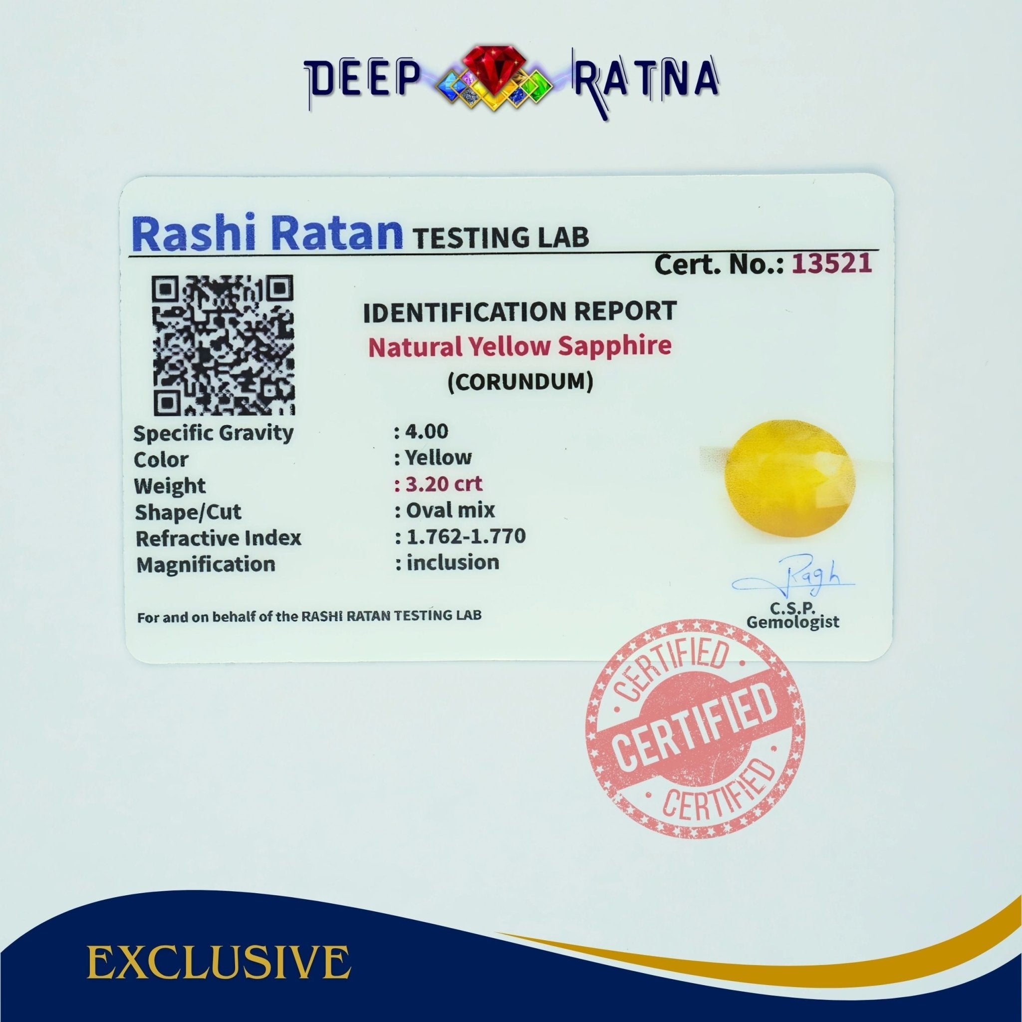 Yellow Sapphire 3.20 Carat (Thailand) - Deep Ratna