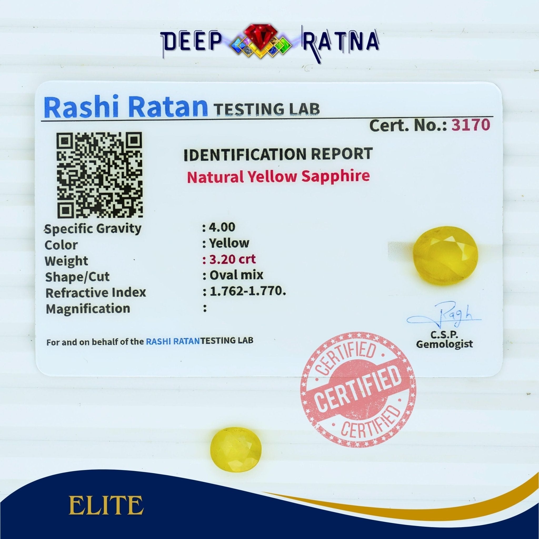 Yellow Sapphire 3.20 Carat (Thailand) - Deep Ratna