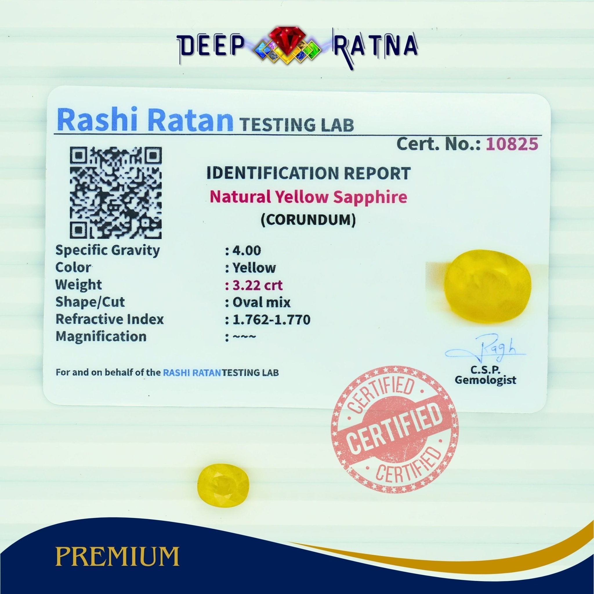 Yellow Sapphire 3.22 Carat (Thailand) - Deep Ratna