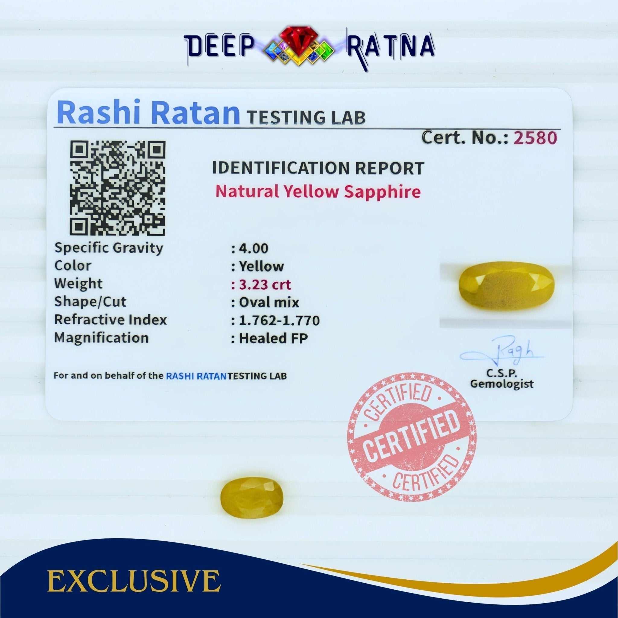 Yellow Sapphire 3.23 Carat (Thailand) - Deep Ratna