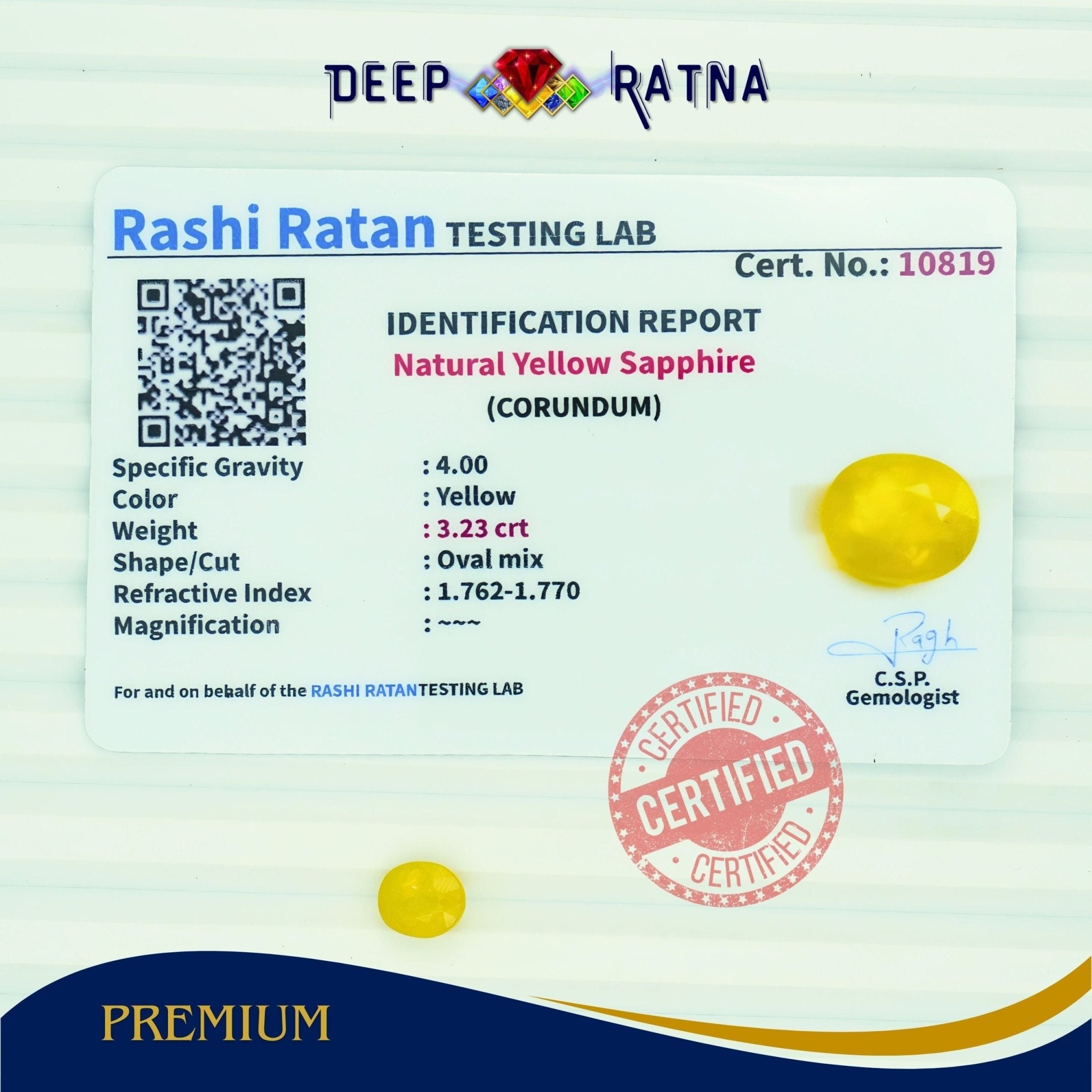 Yellow Sapphire 3.23 Carat (Thailand) - Deep Ratna