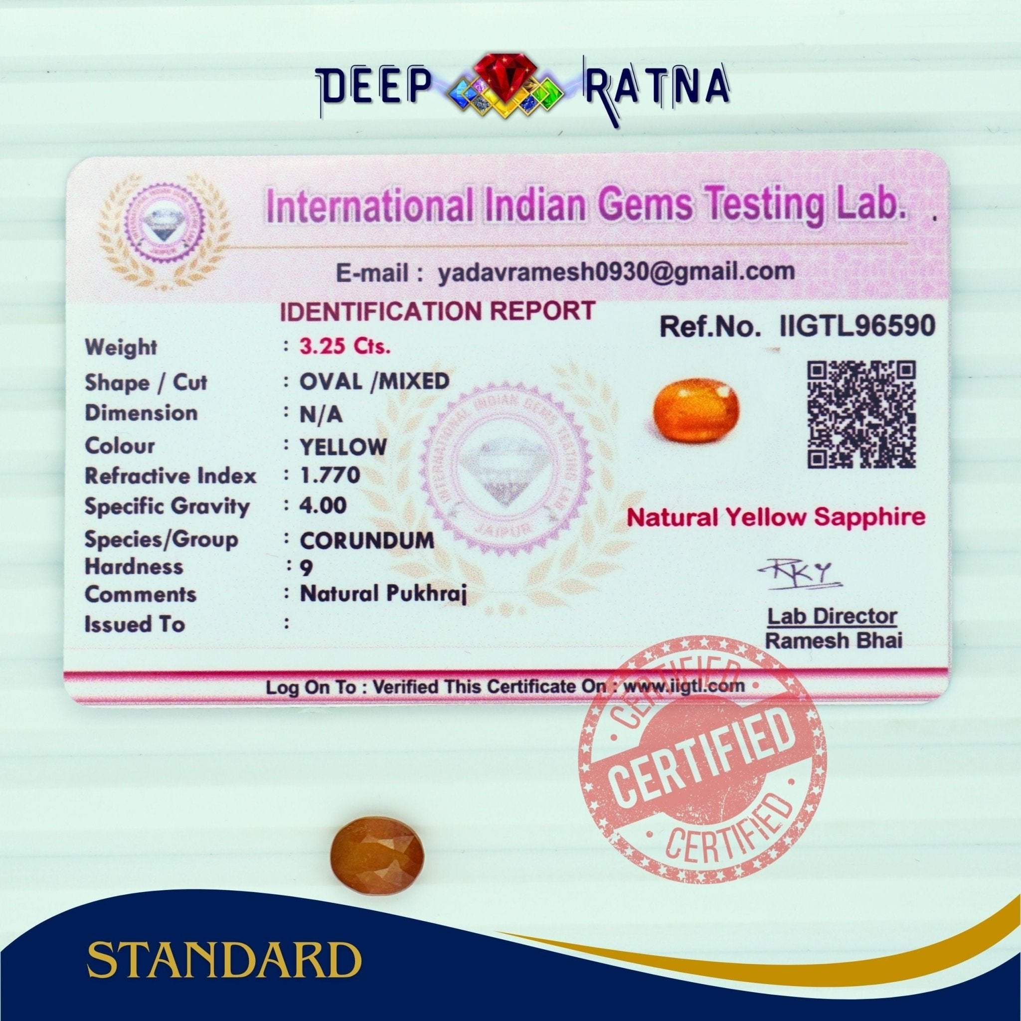 Yellow Sapphire 3.25 Carat (Thailand) - Deep Ratna