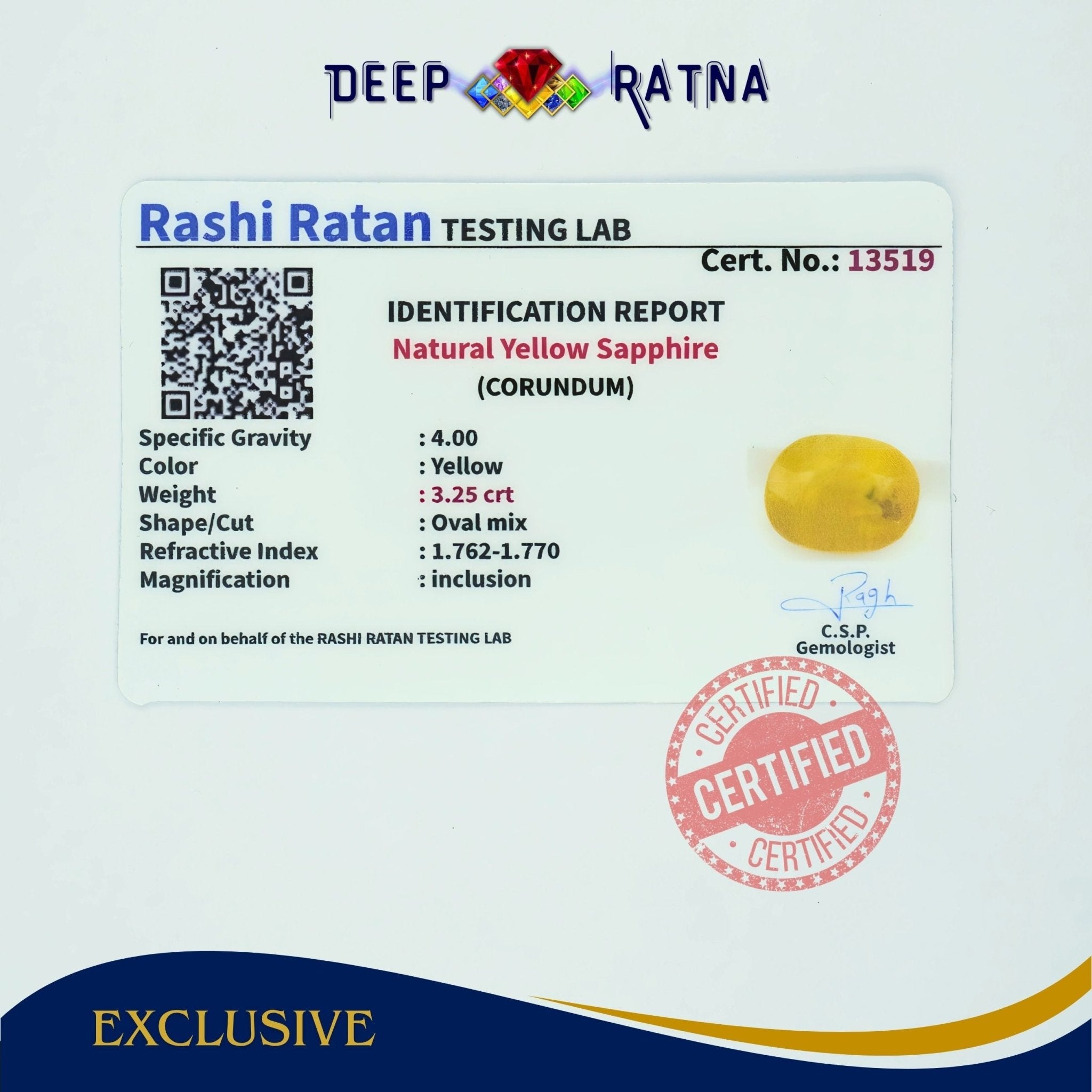 Yellow Sapphire 3.25 Carat (Thailand) - Deep Ratna