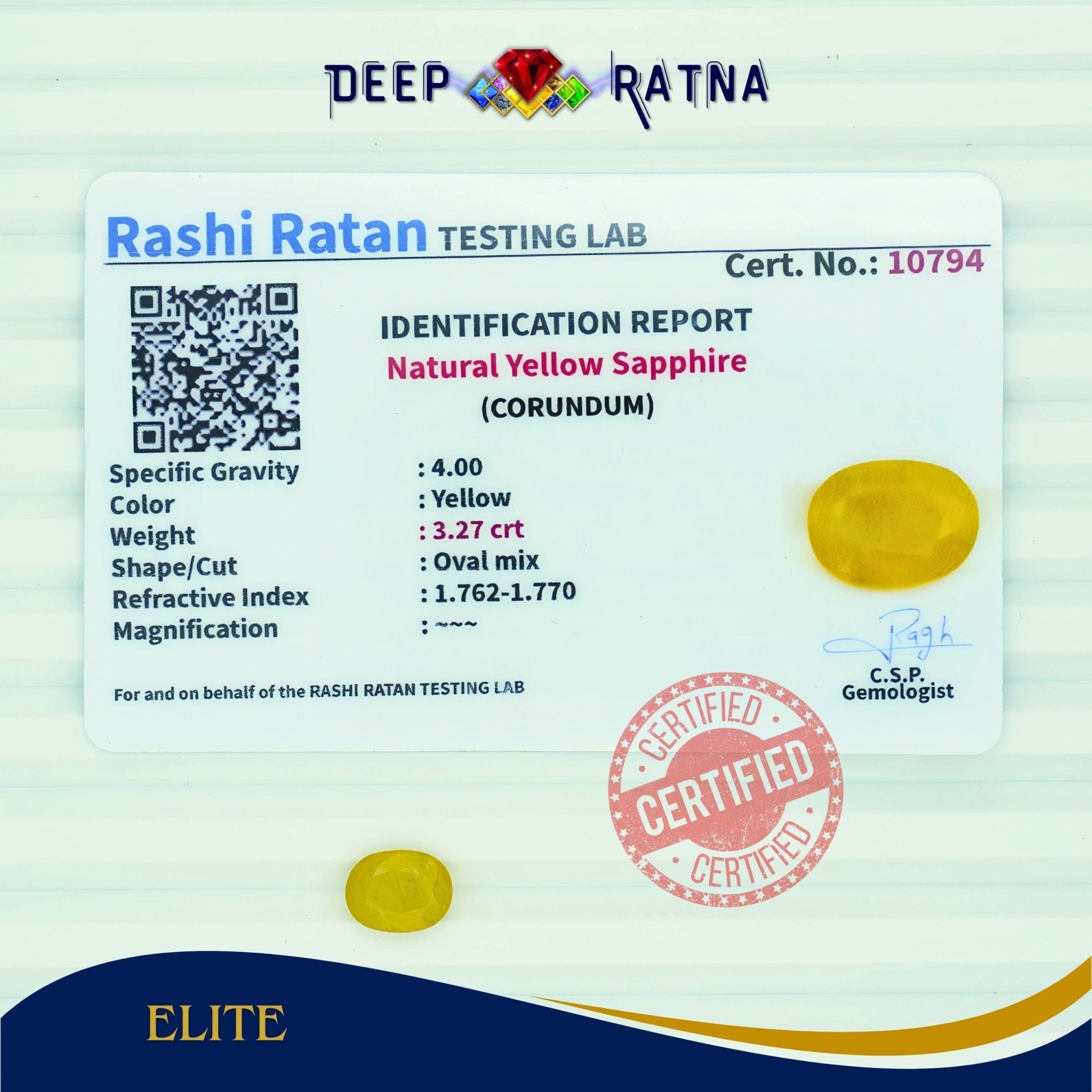 Yellow Sapphire 3.27 Carat (Thailand) - Deep Ratna