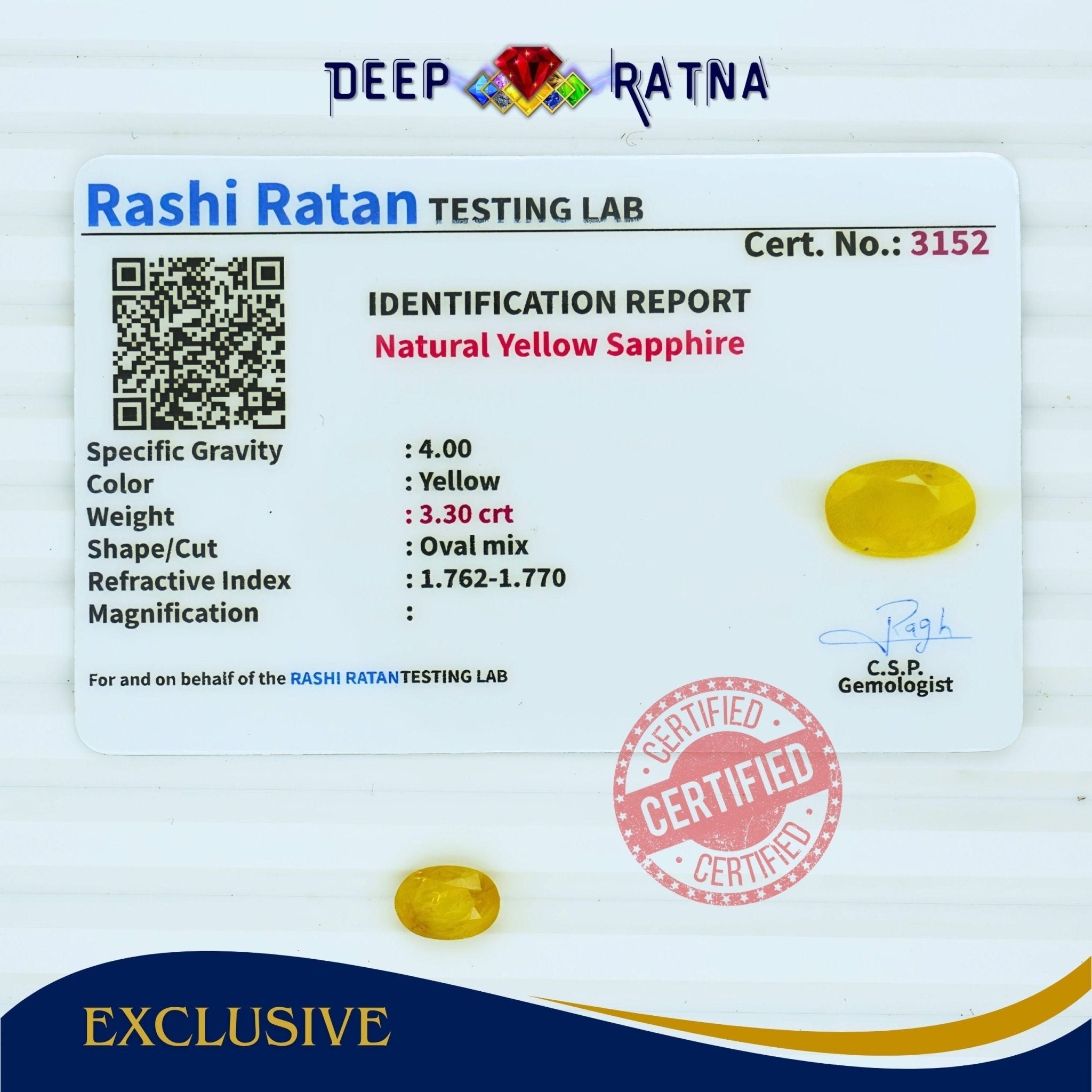 Yellow Sapphire 3.30 Carat (Thailand) - Deep Ratna