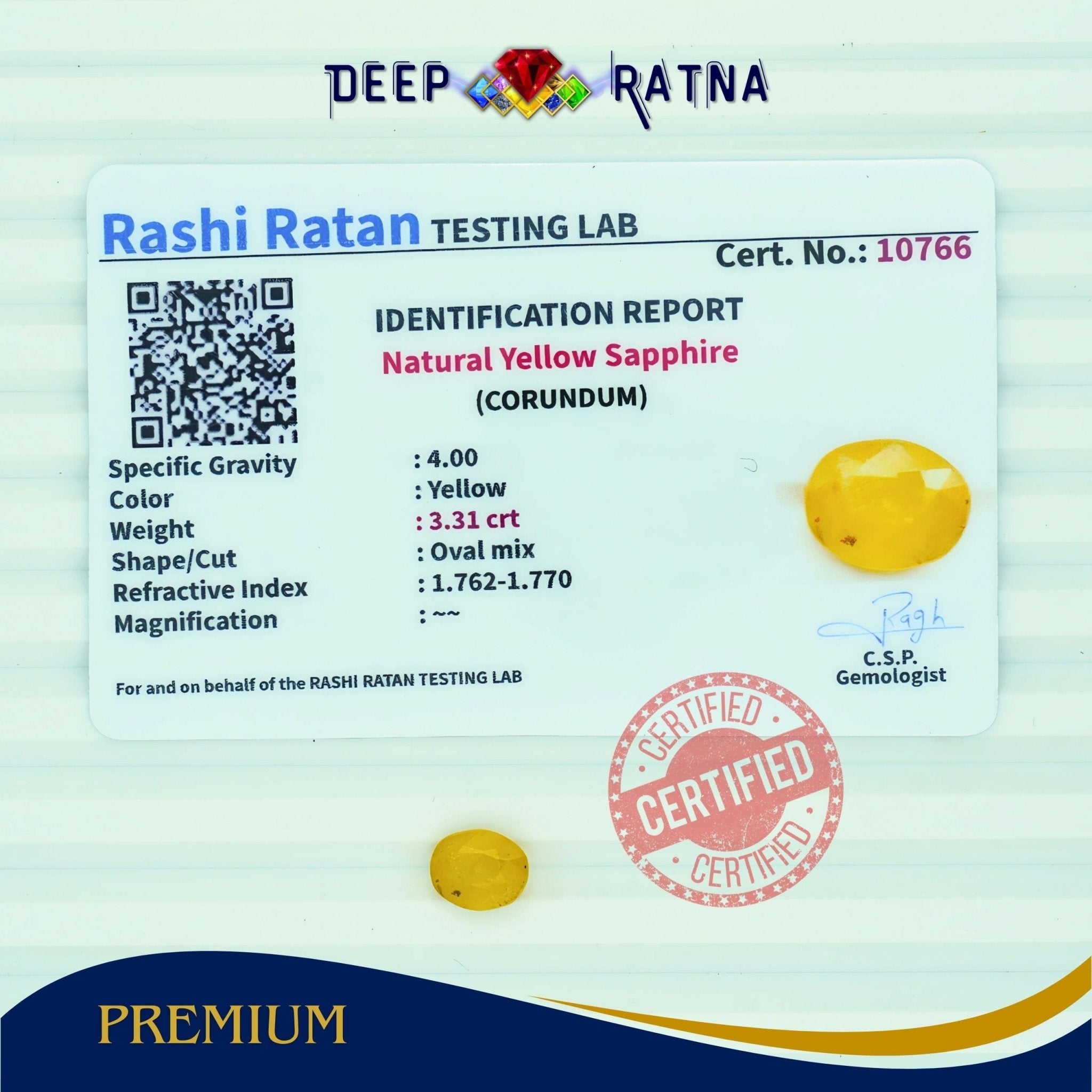 Yellow Sapphire 3.31 Carat (Thailand) - Deep Ratna