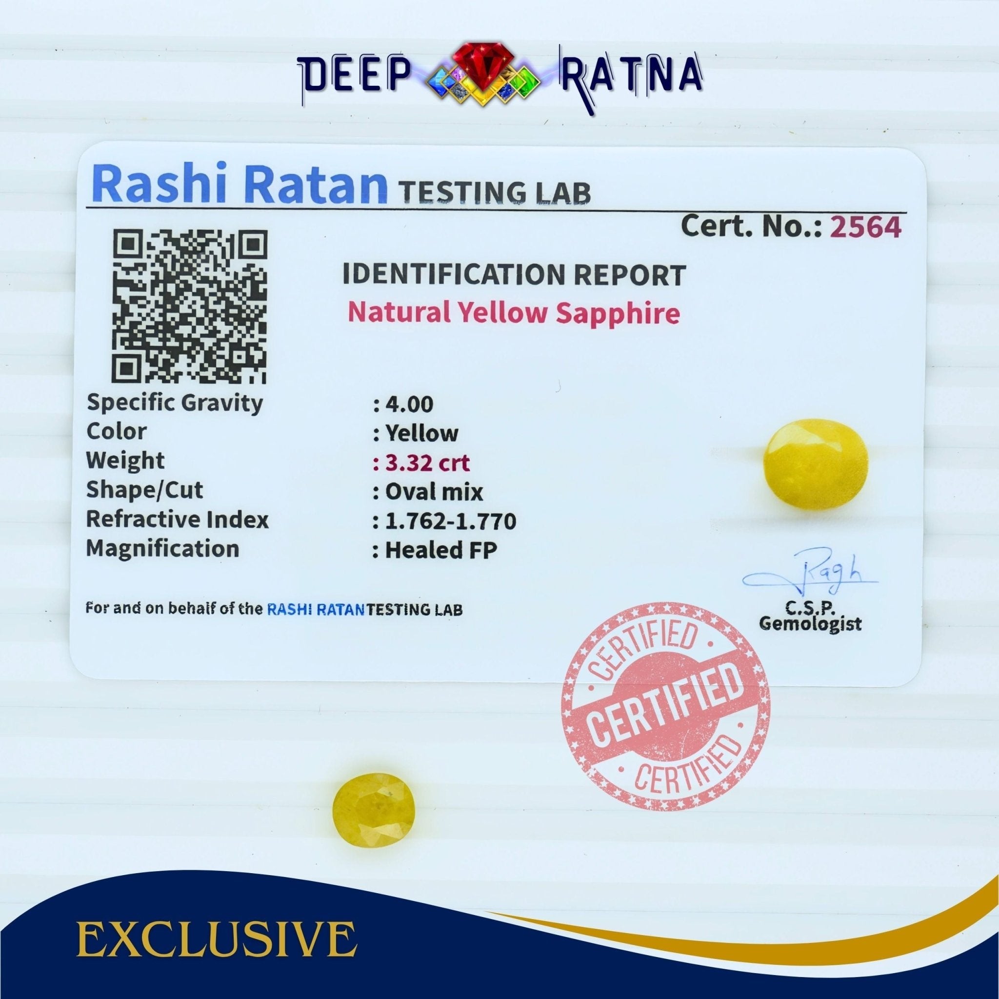 Yellow Sapphire 3.32 Carat (Thailand) - Deep Ratna