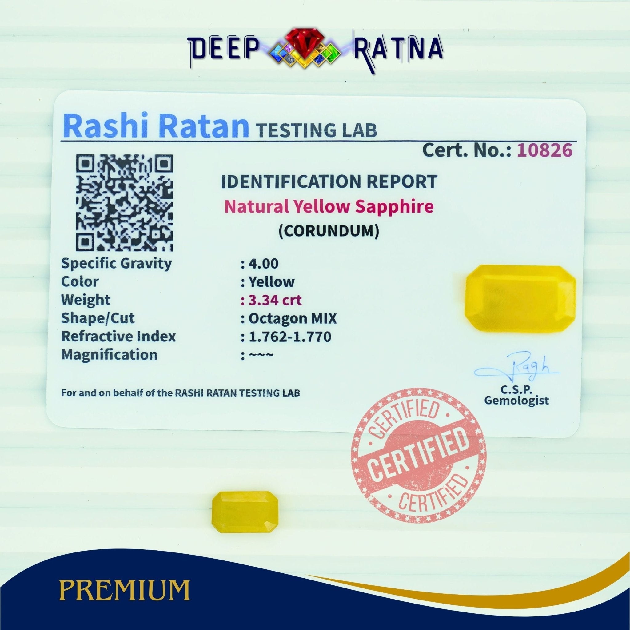 Yellow Sapphire 3.34 Carat (Thailand) - Deep Ratna