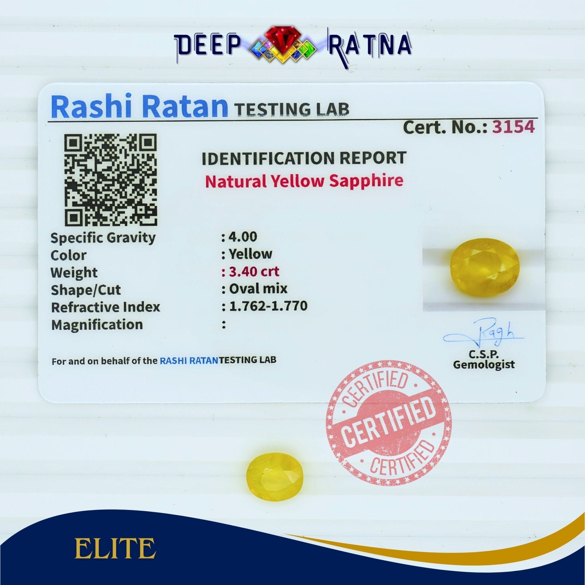 Yellow Sapphire 3.40 Carat (Thailand) - Deep Ratna