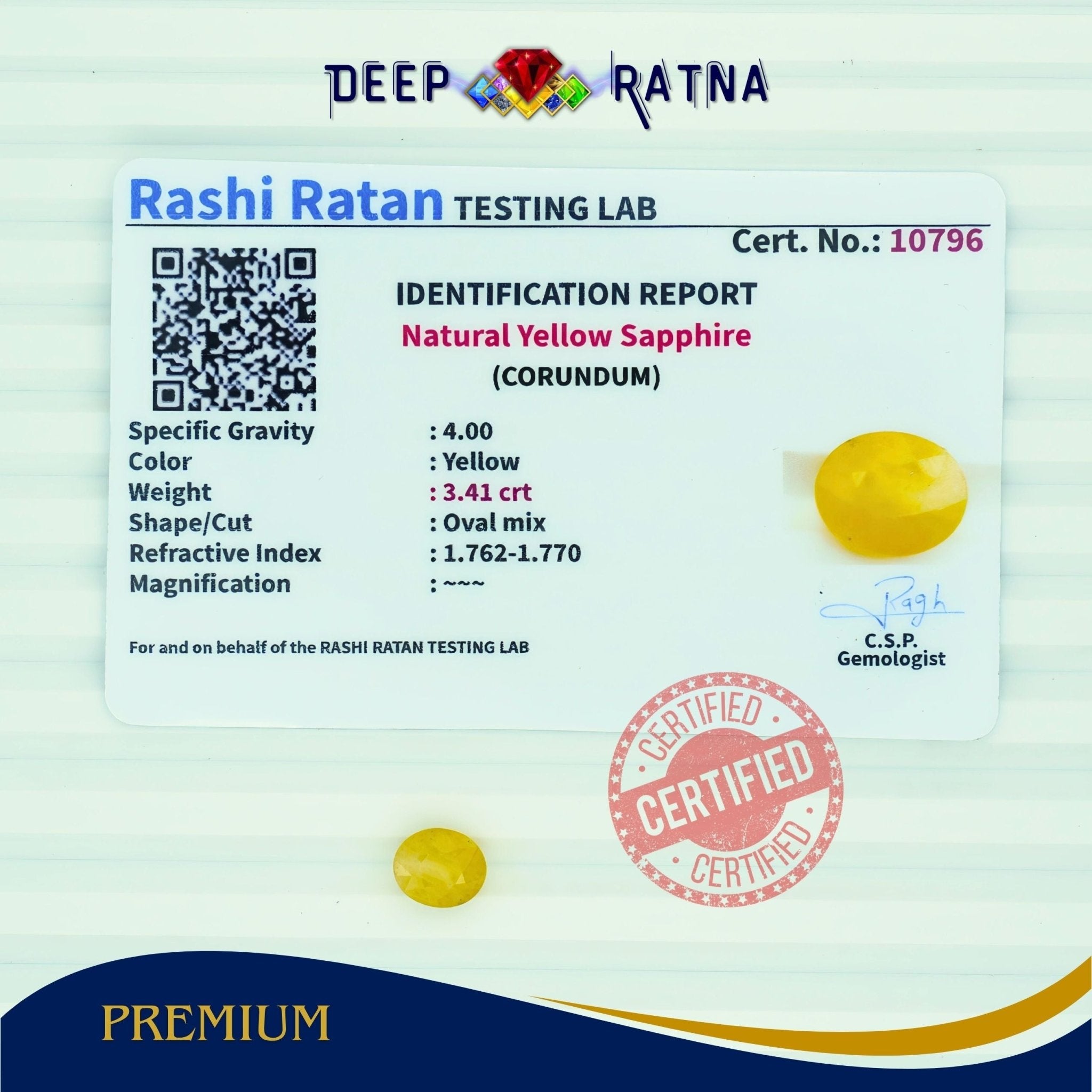 Yellow Sapphire 3.41 Carat (Thailand) - Deep Ratna