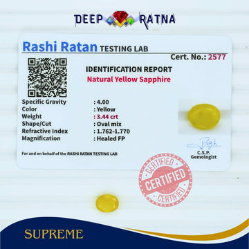 Yellow Sapphire 3.44 Carat (Thailand) - Deep Ratna